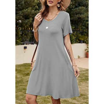 Lubgitsr Jerseykleid Kleid Kurzarm MiniKleid Sommerkleid für Damen Kleider Rundhals, grau