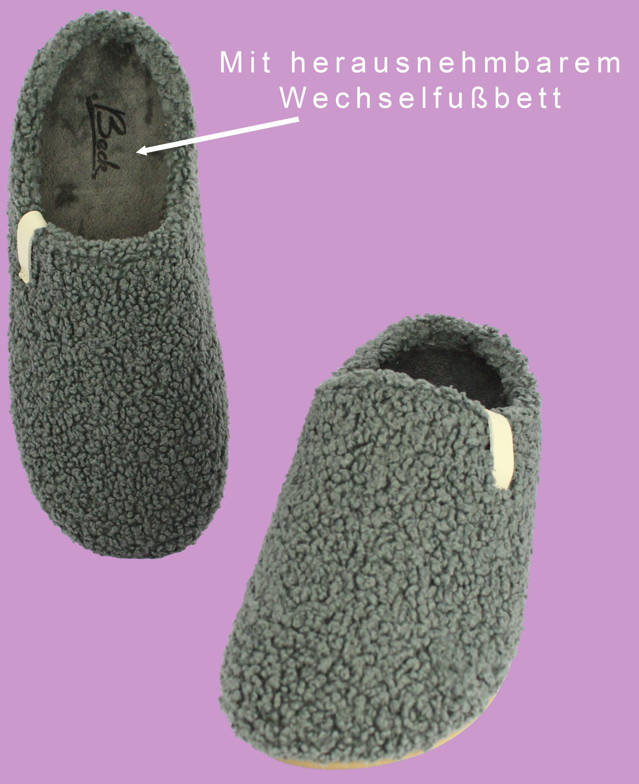 Beck Damen Pantoffel Jule im Teddy-Look Hausschuh zum Schlupfen