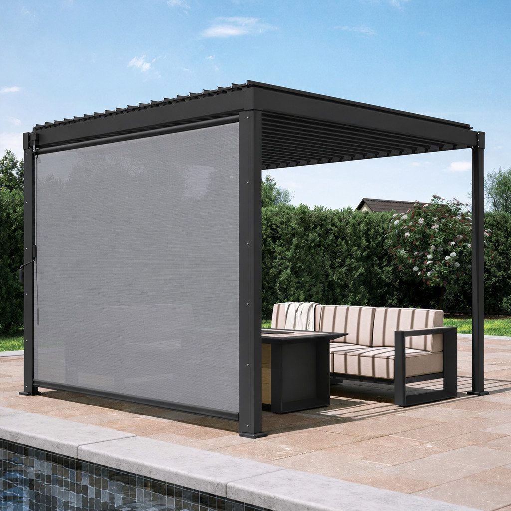 Mirador Pavillonseitenteil 80/88 Kurbel-Seitenrollo für Pergola 3m/4m/3,6m, 300x224 cm, 1-tlg, Polyester PVC Anthrazit