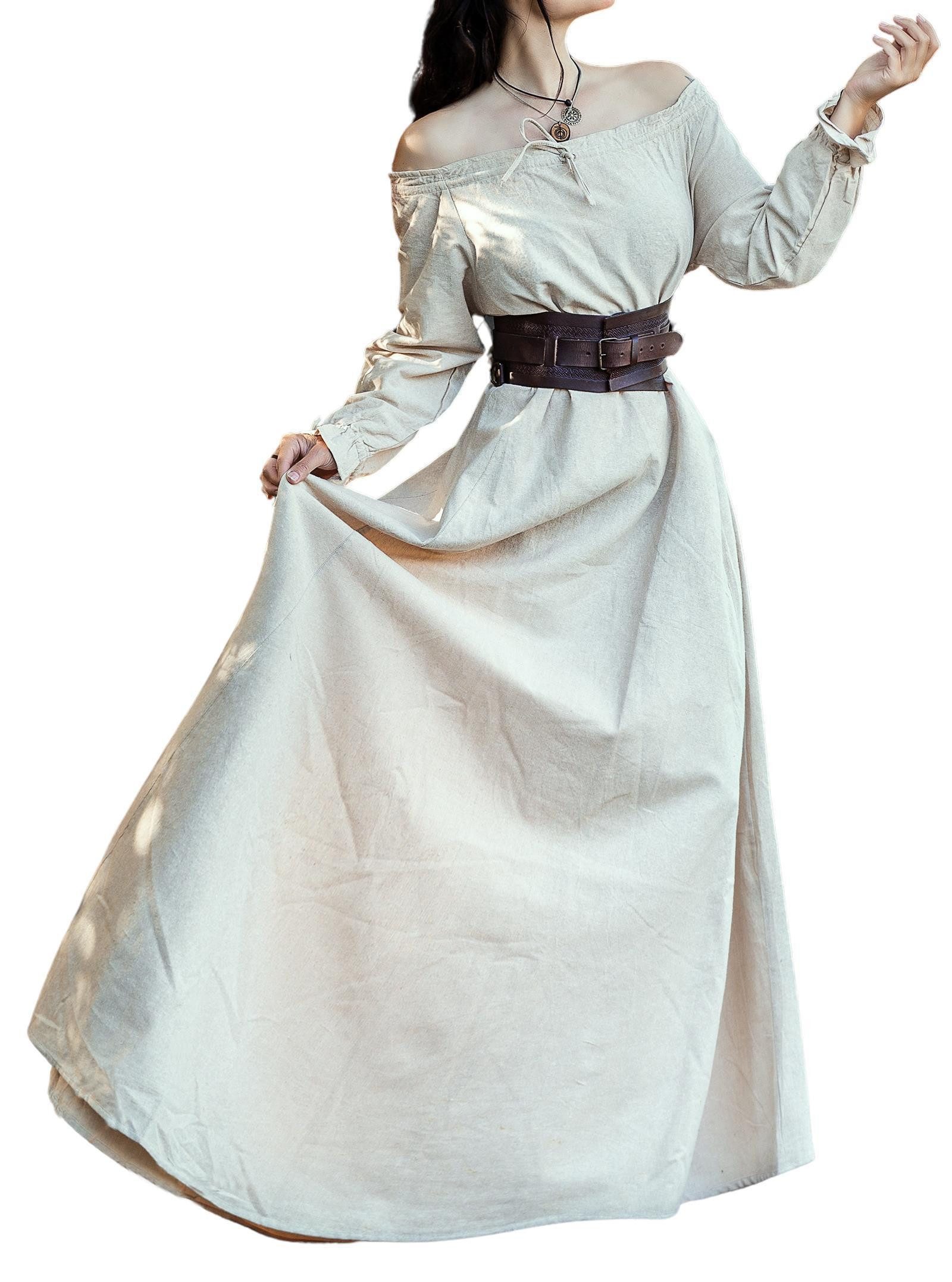 Leonardo Carbone Burgfräulein-Kostüm Langarmkleid "Mechthild" bodenlang, Tunnelzüge für perfekten Sitz, weiche Baumwolle