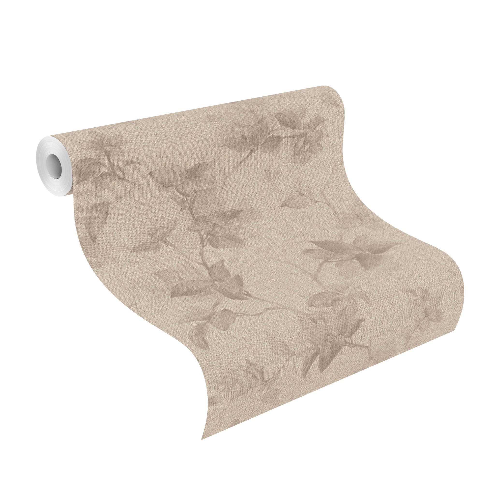 Rasch Vliestapete Blätter, Blüten & Zweige - Vinyltapete Rosa Braun, Ranken, Blumen, Natur, Blätter, Zweige, (1 Rolle, 1 St., Kollektion Atelier Tissé - 10,05 m x 0,53 m), gute Lichtbeständigkeit, feucht abwischbar, restlos abziehbar