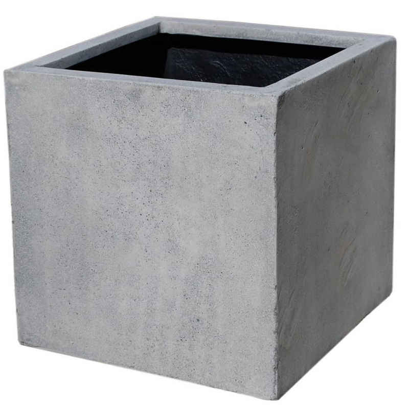 VIVANNO Pflanzkübel Pflanzkübel Blumenkübel Fiberglas "Block" Würfel, Beton-Design, Grau