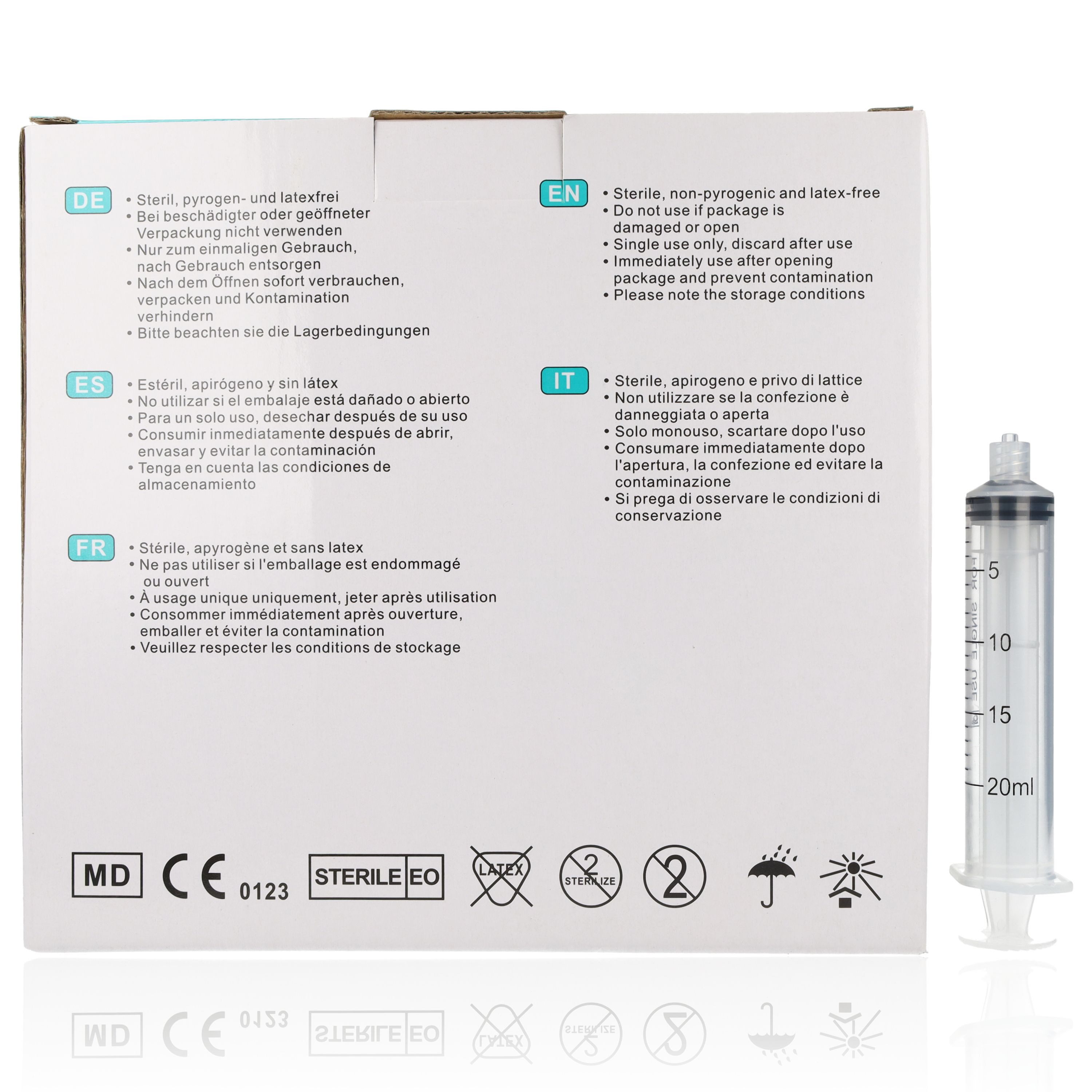 Dispomed Einwegspritze ECOJECT Plus 3-tlg Einmal-Spritzen 20ml 50 Stück, (Großpackung, 50-St., Luer-Lock Anschluss), für medizinische und nicht-medizinische Verwendung