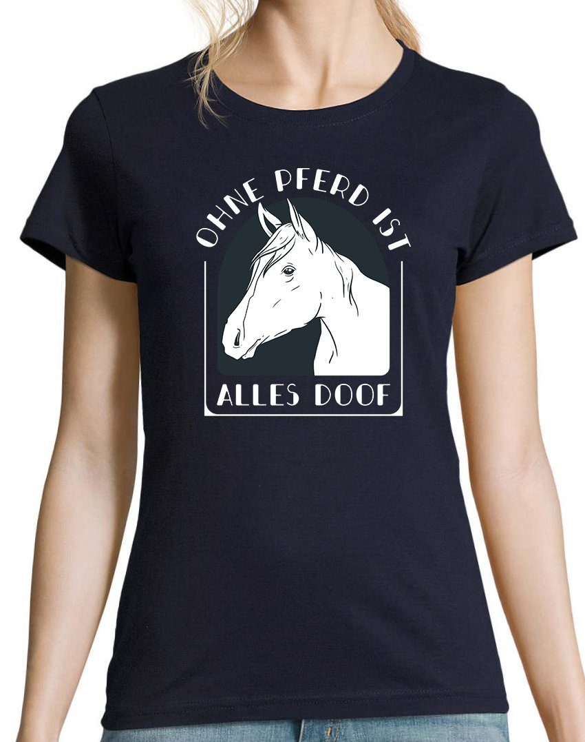 Damen Pferd T-Shirt Doof modischem Navy Shirt Youth alles Ohne mit Print ist Designz