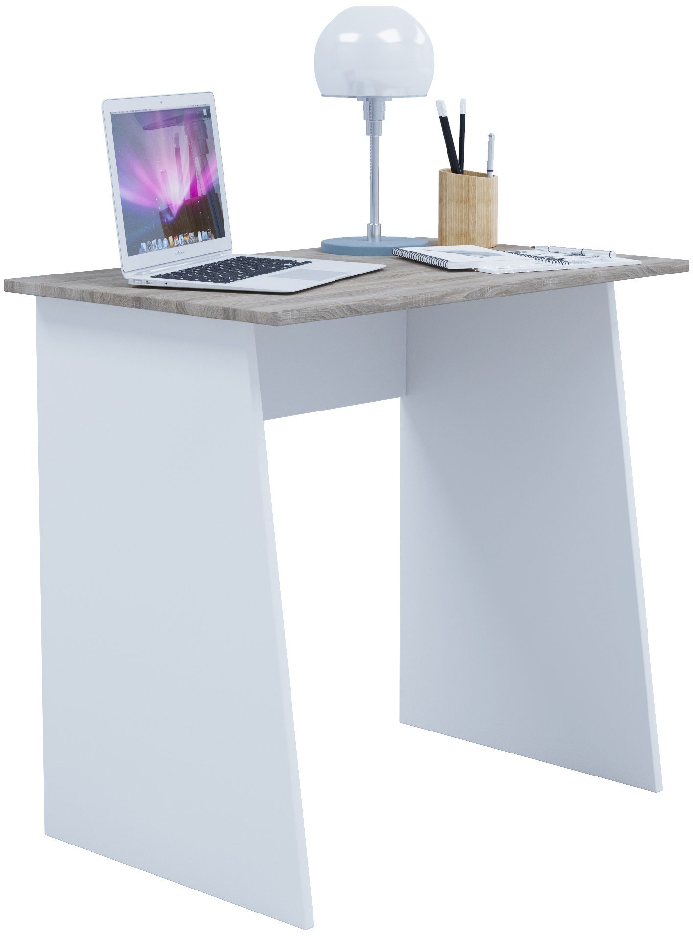 Holz Schreibtisch VCM Computertisch / Mini Schreibtisch Weiß Sonoma-Eiche Masola