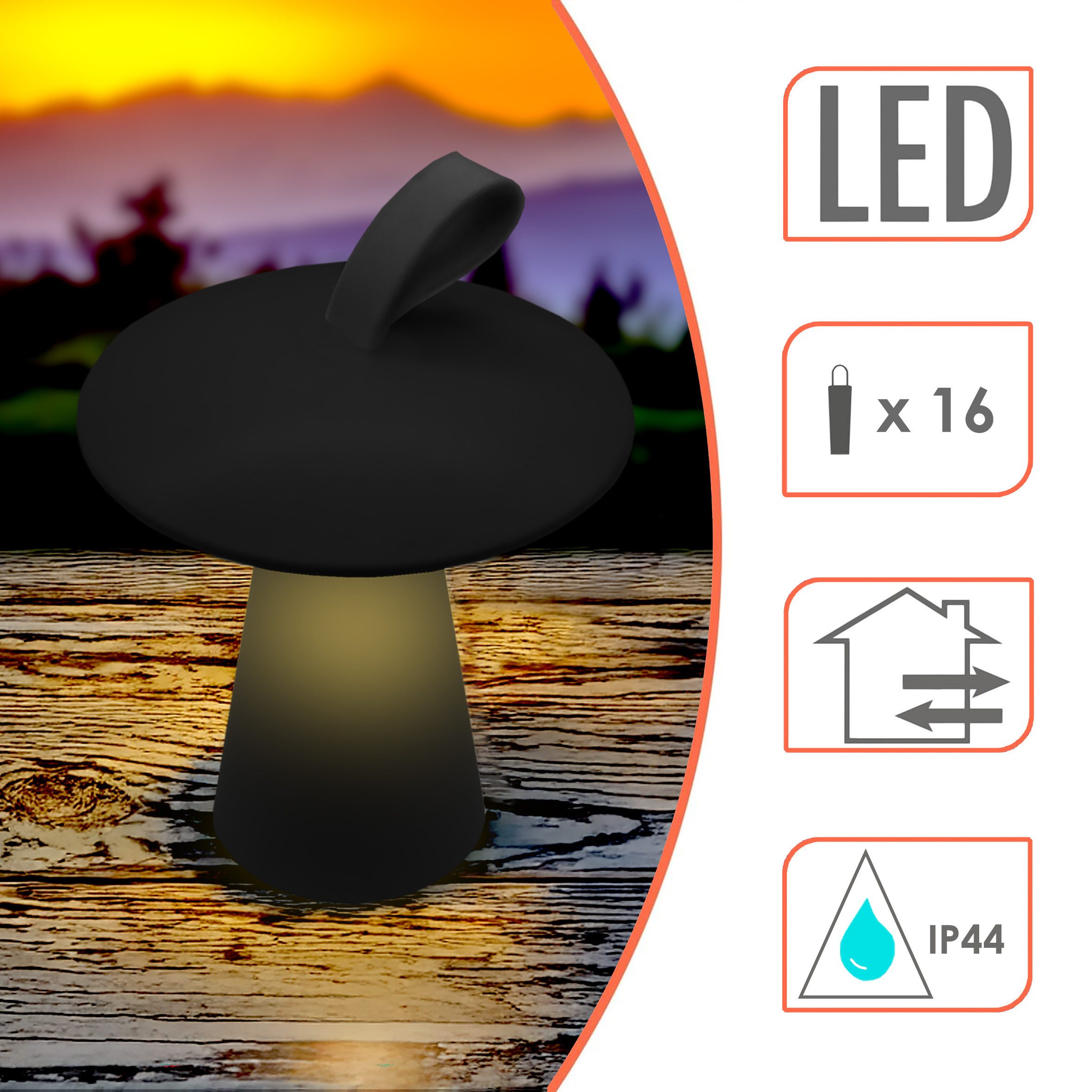 Spetebo LED Gartenleuchte in Pilz-Form mit 16 LED, mit 3 Leuchtfunktionen, LED fest integriert, warm weiß, Akku betrieben