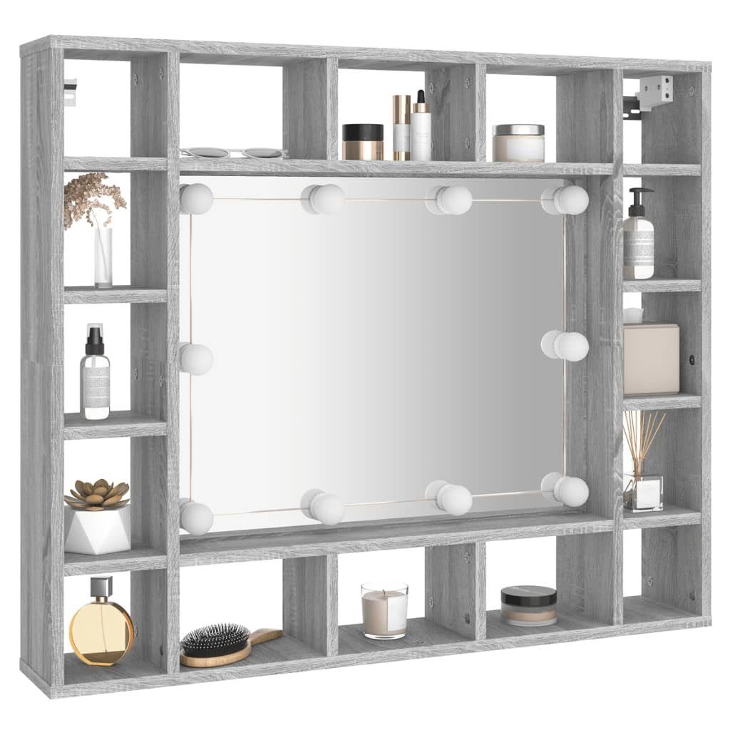 Badezimmerspiegelschrank mit vidaXL Sonoma Spiegelschrank (1-St) cm 91x15x76,5 LED Grau