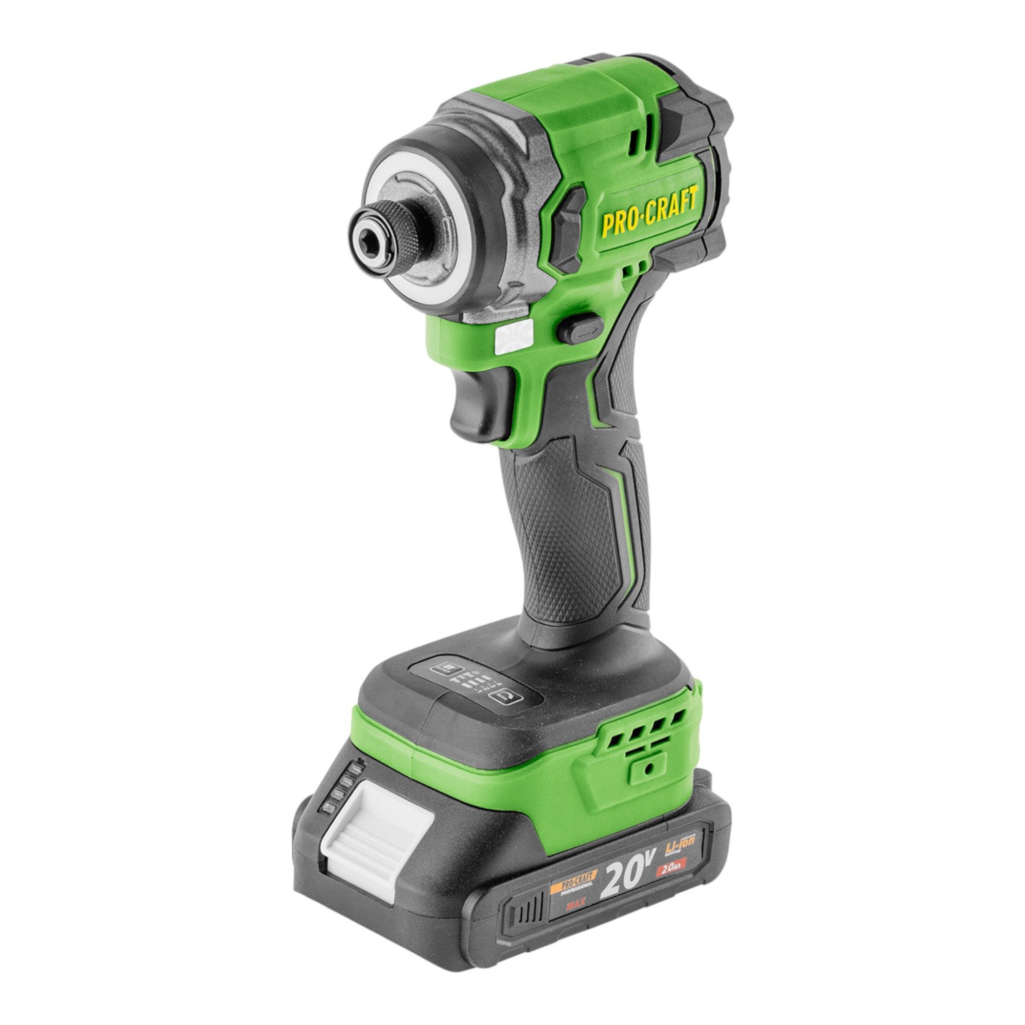 PRO CRAFT Akku-Schlagschrauber PS25-1B-C 20 V 230 Nm 1/4" Brushless + 1x Akku 2,0 Ah + Lader + Koffer