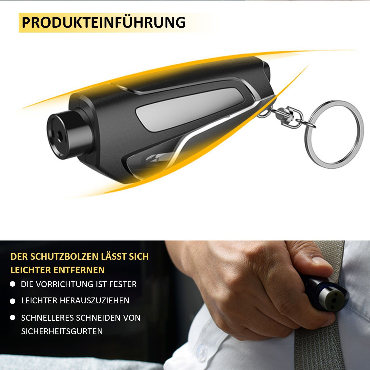 MAGICSHE Hammertacker Schwarz Fensterbrecher Werkzeug, Mini Autonotrettungswerkzeug Typ Schlüsselanhänger Notfall (1 tlg)
