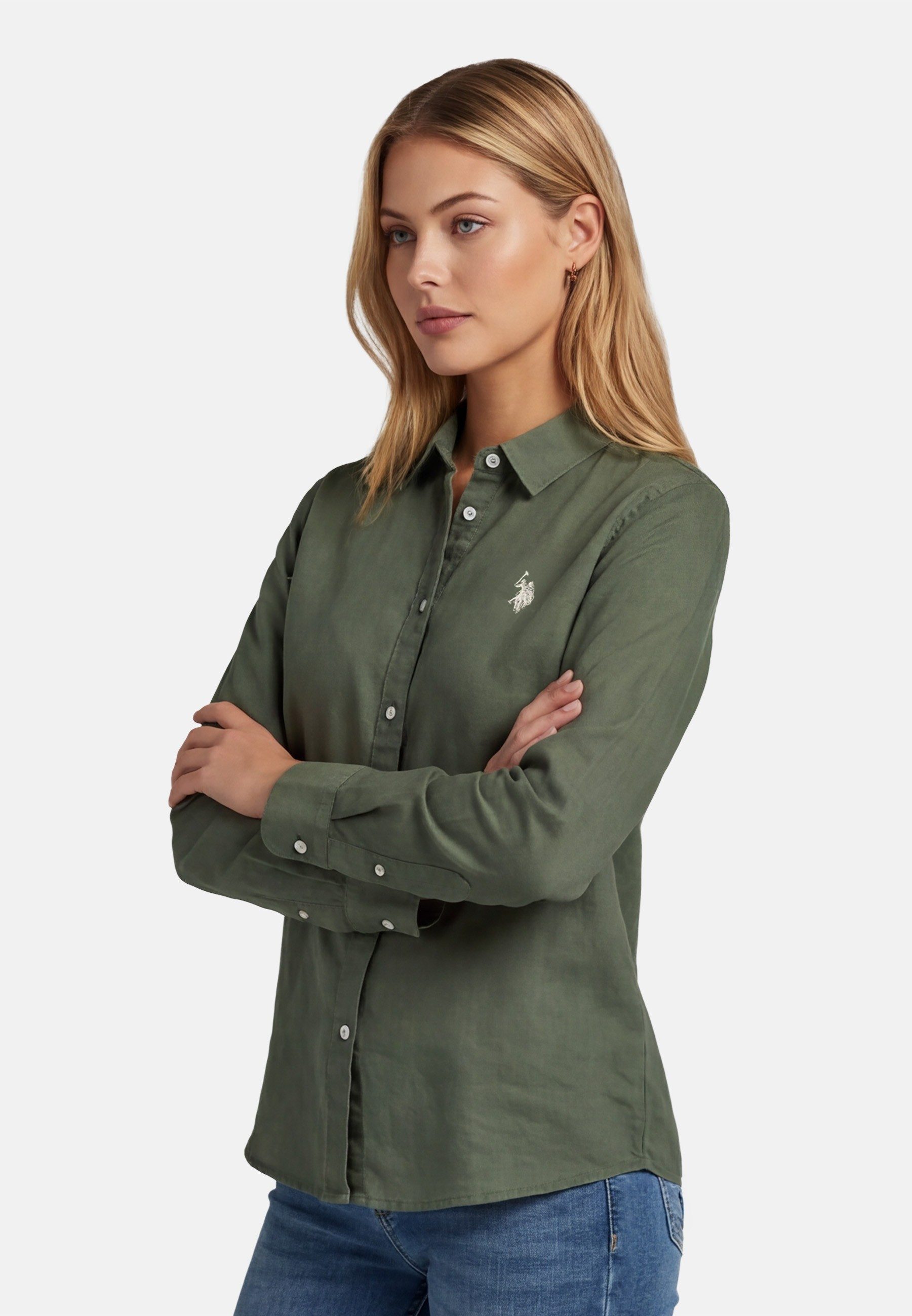U.S. Polo Assn. Blusenshirt USBellaa Damen - Leinenbluse luftig mit Knopfleiste Leichtes Sommerhemd aus Leinenmix mit Kragen