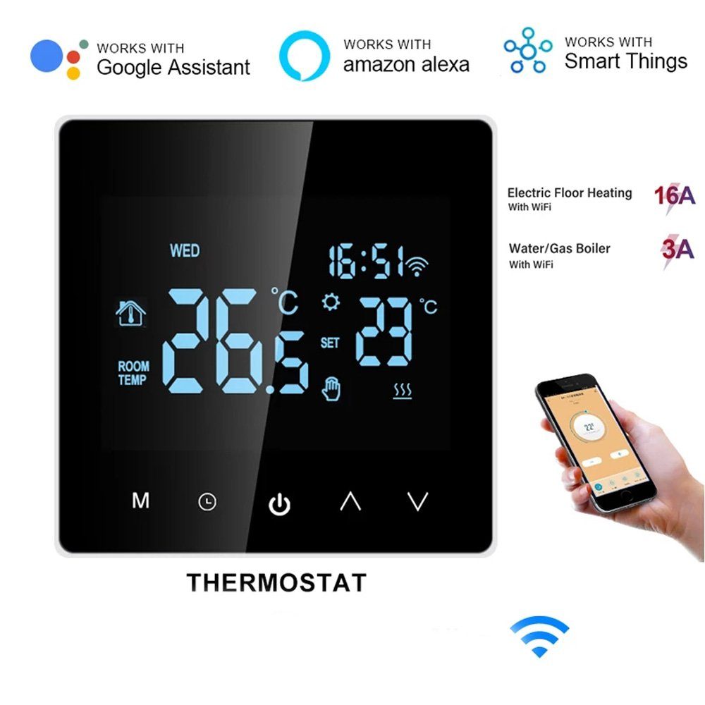 BlingBin Heizkörperthermostat WiFi Thermostate für elektrische  Fußbodenheizung, (Intelligent Digital Touchscreen Heizungsthermostat)  Google Home,Smart Life/Tuya app