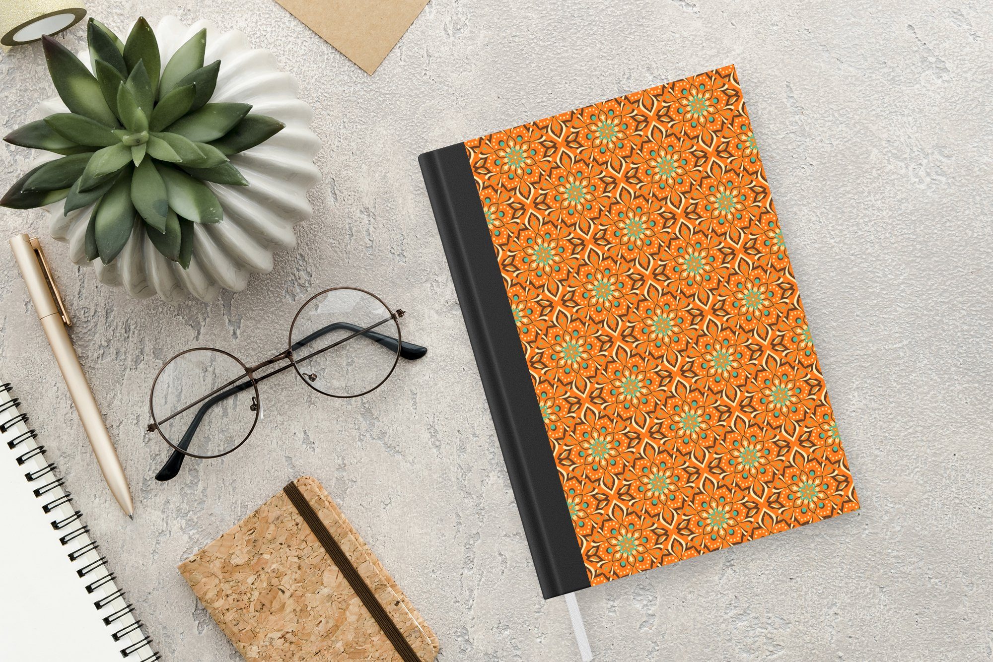 MuchoWow Notizbuch Orange - Haushaltsbuch - A5, Vintage, - Design Tagebuch, Notizheft, Journal, Merkzettel, 98 Bohème - Mandala Seiten