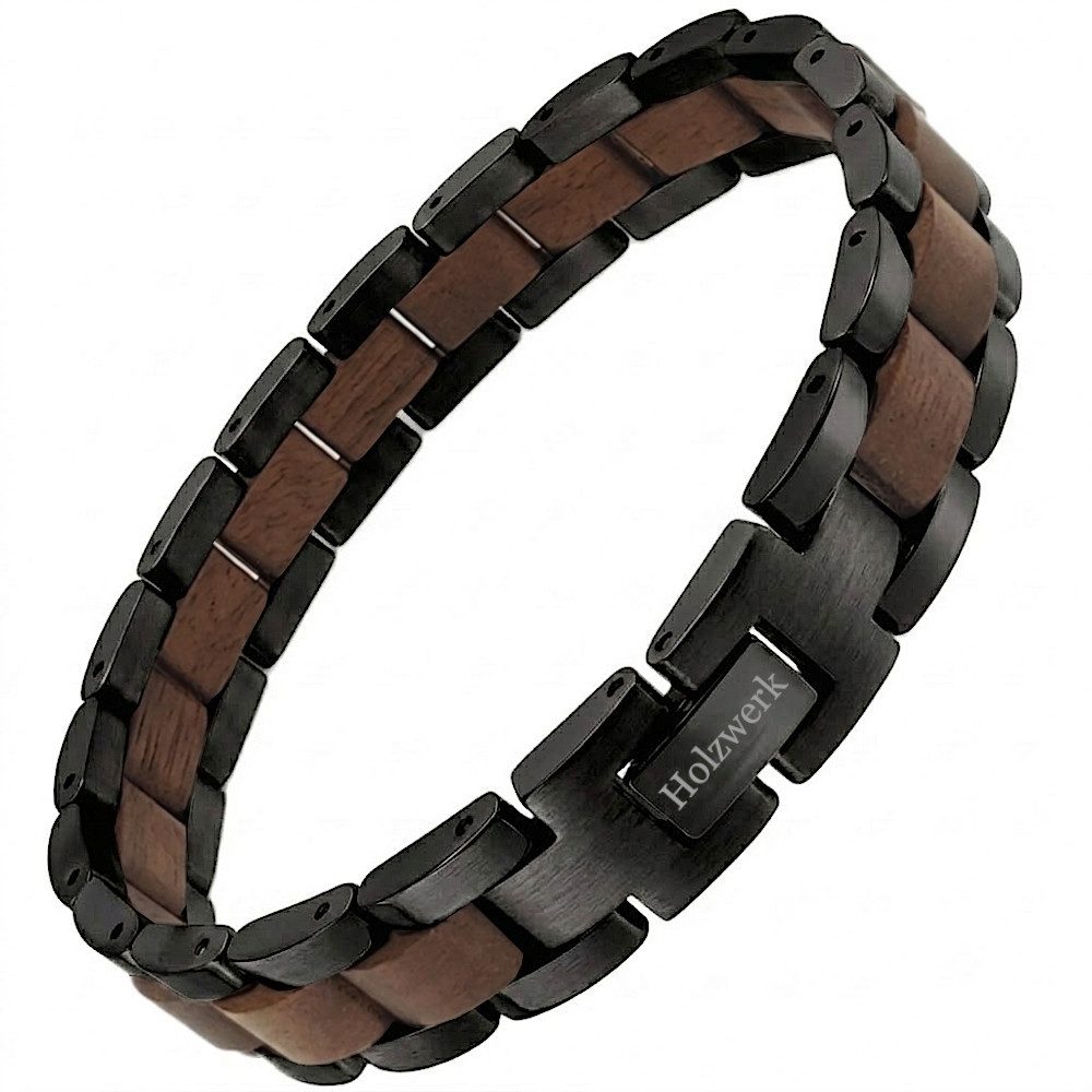 Holzwerk Edelstahlarmband Designer Holz Armband, Armkette Gliederarmband, inklusive Armbandkürzer, Holz Unikate, ideal auch als Geschenk