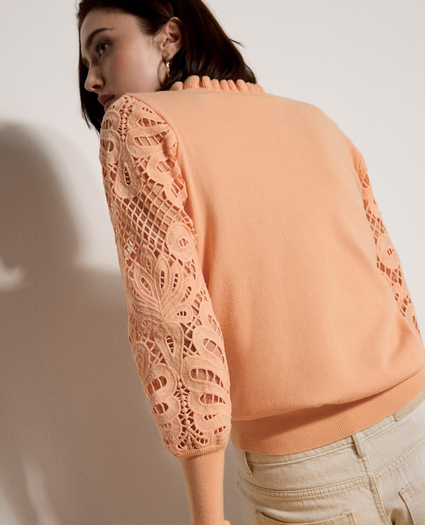 Apricot Rundhalspullover Mesh-Pullover aus Spitze
