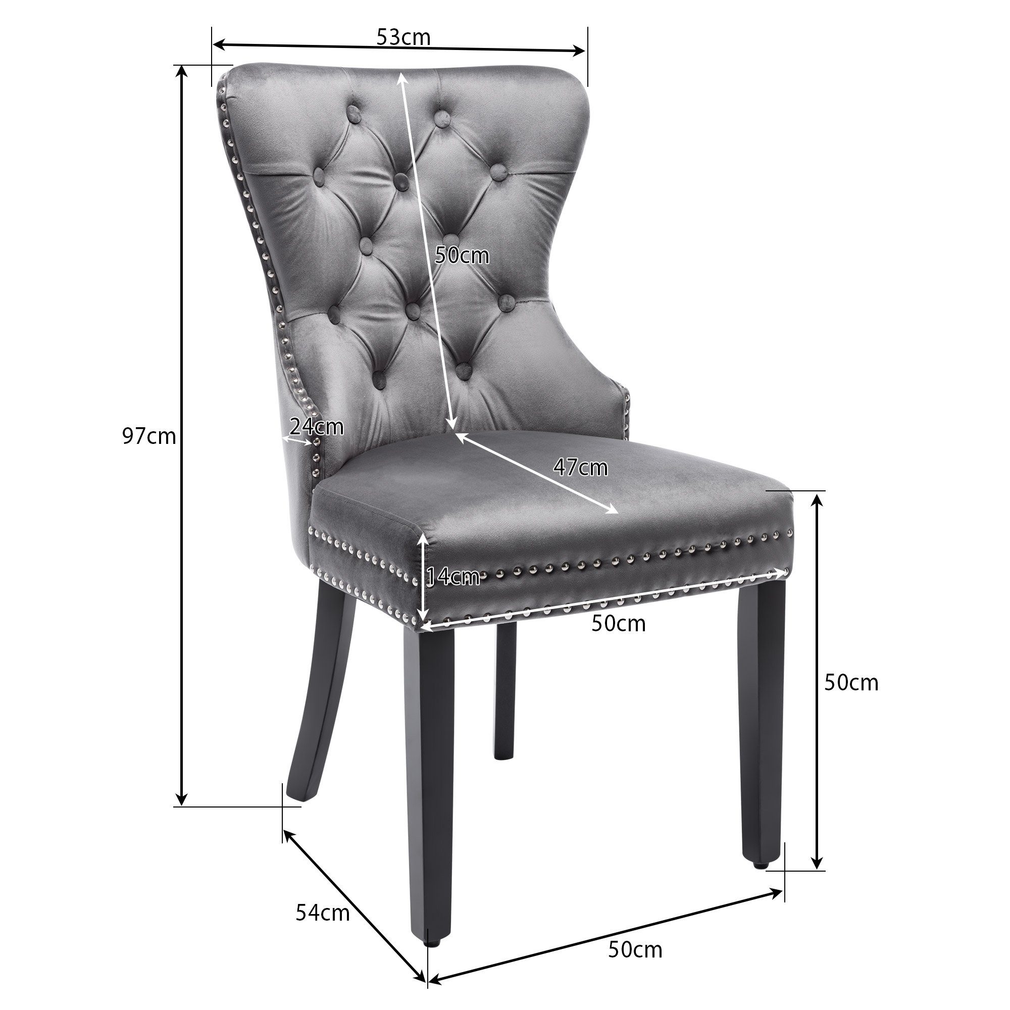 St), grau Eichenbeinen (2 Stuhl Esszimmerstuhl Flieks und Nagelkopfbesatz mit Samt