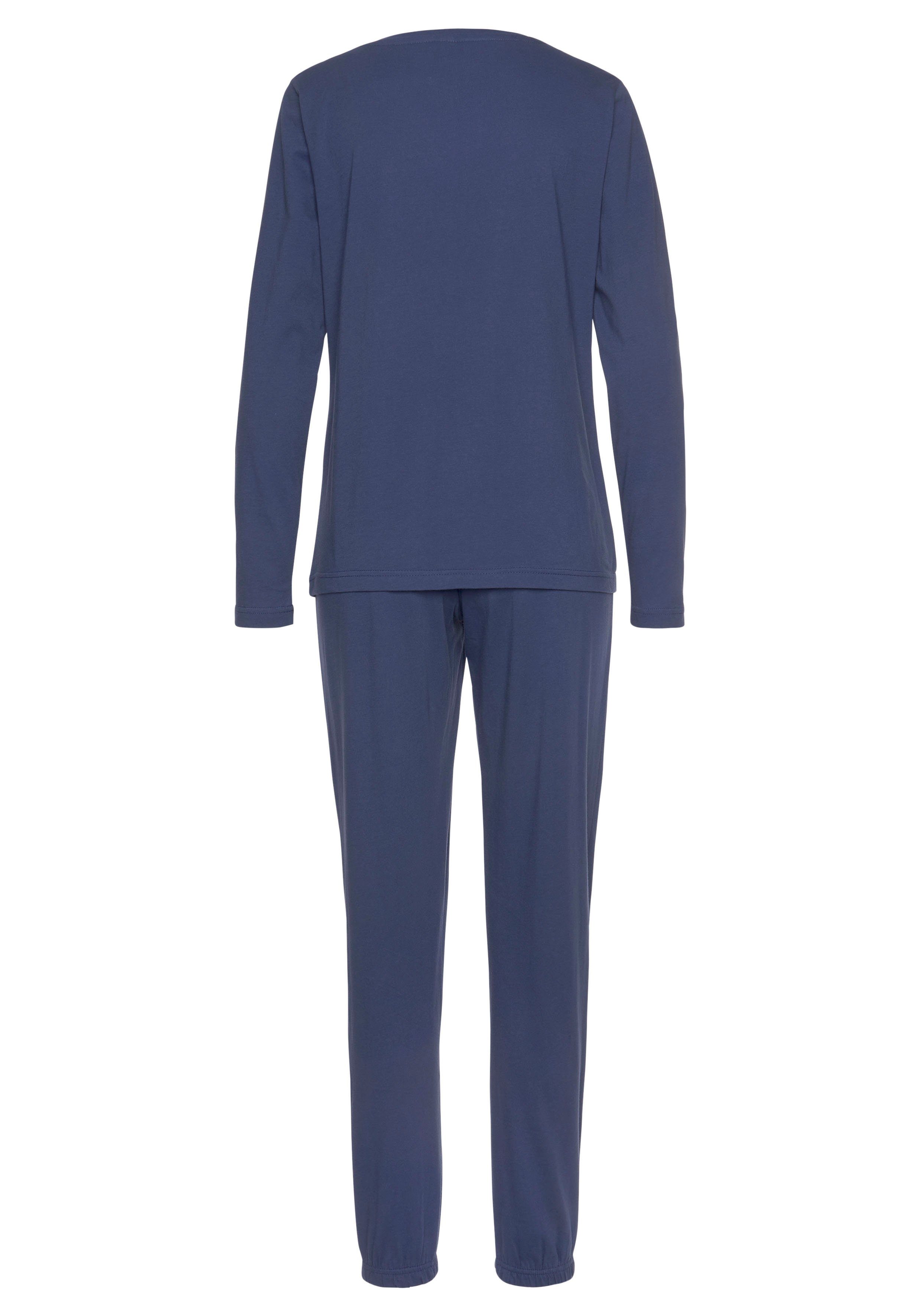 Vivance Dreams Pyjama (Set, 3 mit blau, dunkelblau Frontschriftzug tlg)