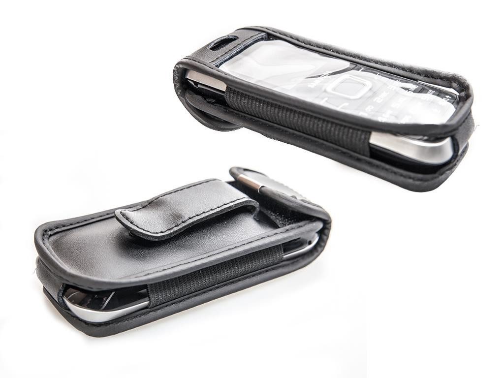 Handytasche Ledertasche für Samsung GT-E1205T, mit Gürtelclip schwarz, Echtleder