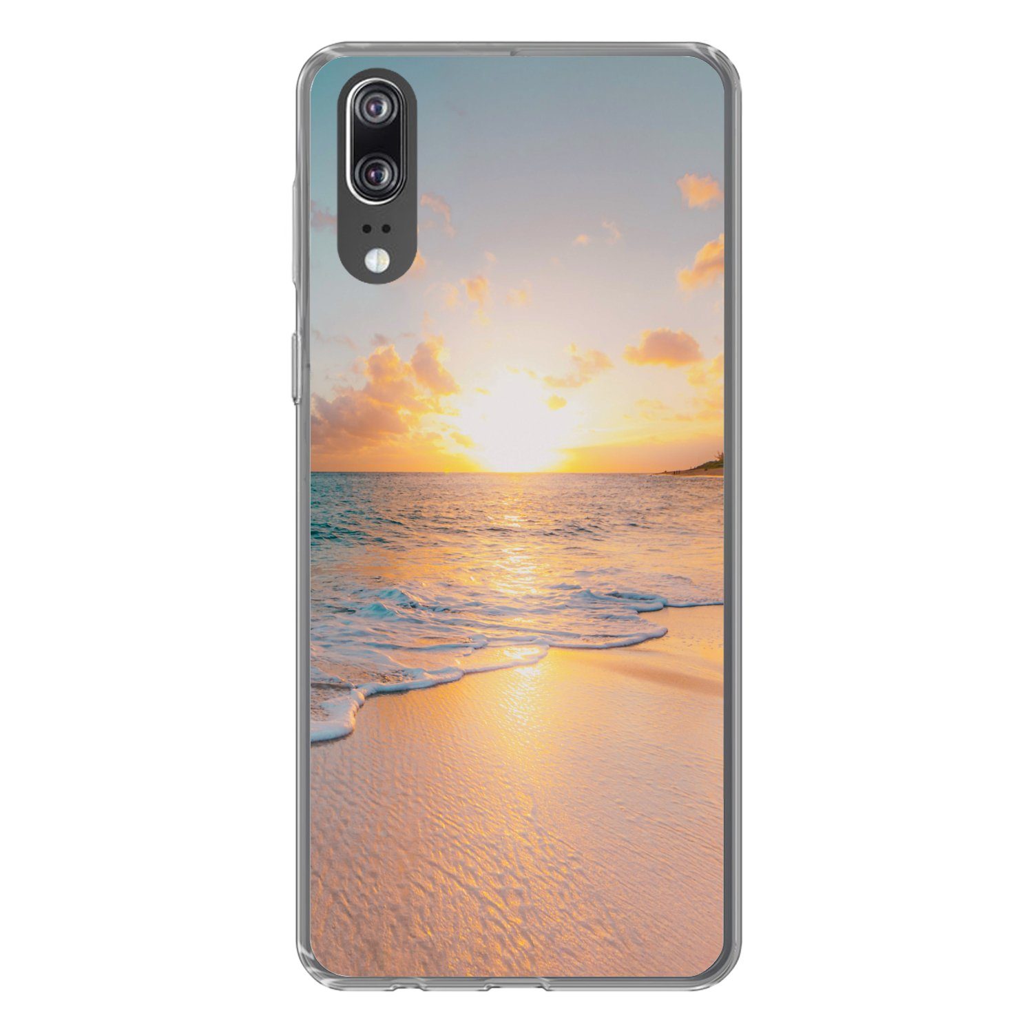 MuchoWow Handyhülle für Huawei P20 Sonnenuntergang - Strand - Meer - Sommer - Blau, Handy Case, Silikon, Bumper Case Dünn