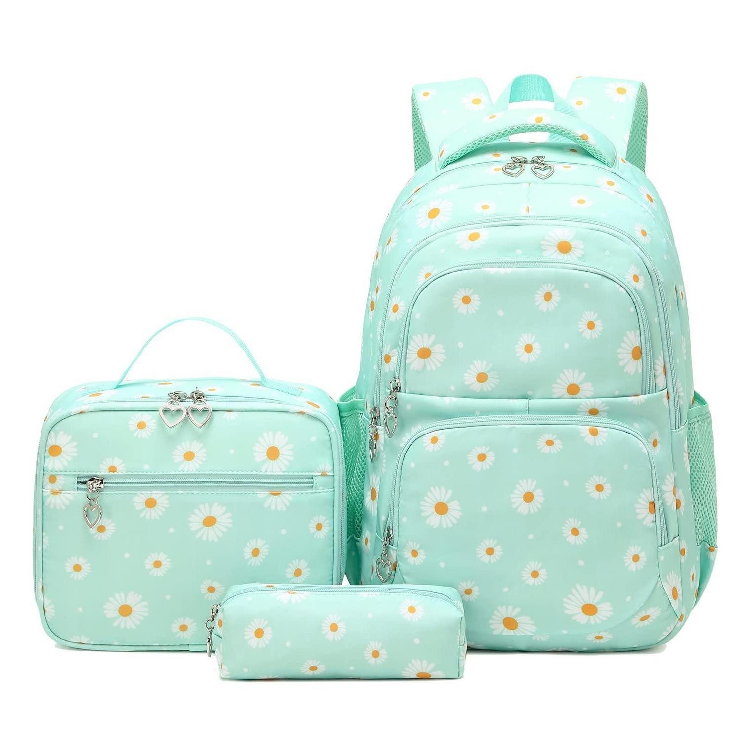 LuxusKollektion Schulrucksack Schulrucksack Set Gänseblümchen Grün