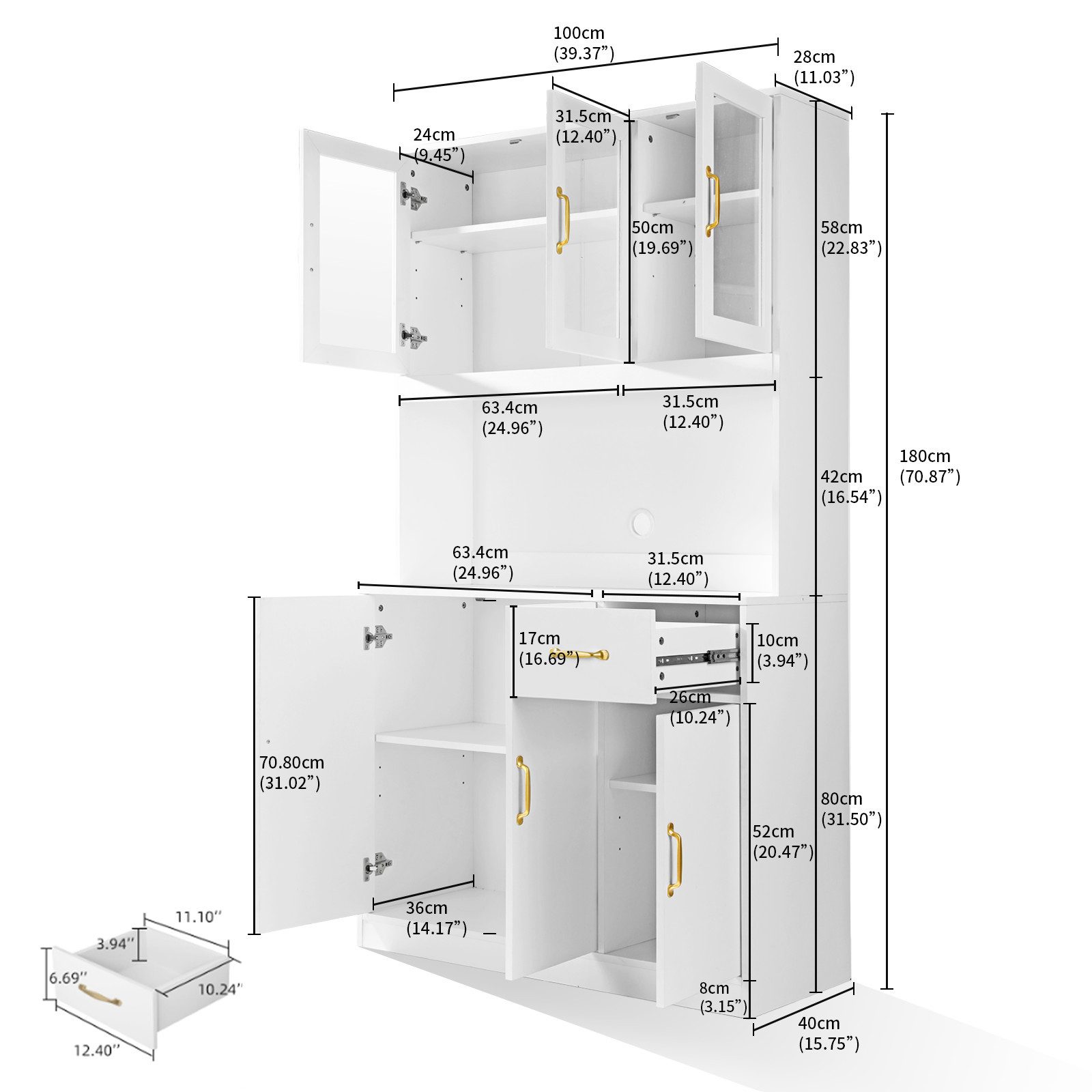 VOWNER Küchenbuffet mit 5 Schränken,Verstellbaren Einlegeböden 100*180*28cm günstig online kaufen