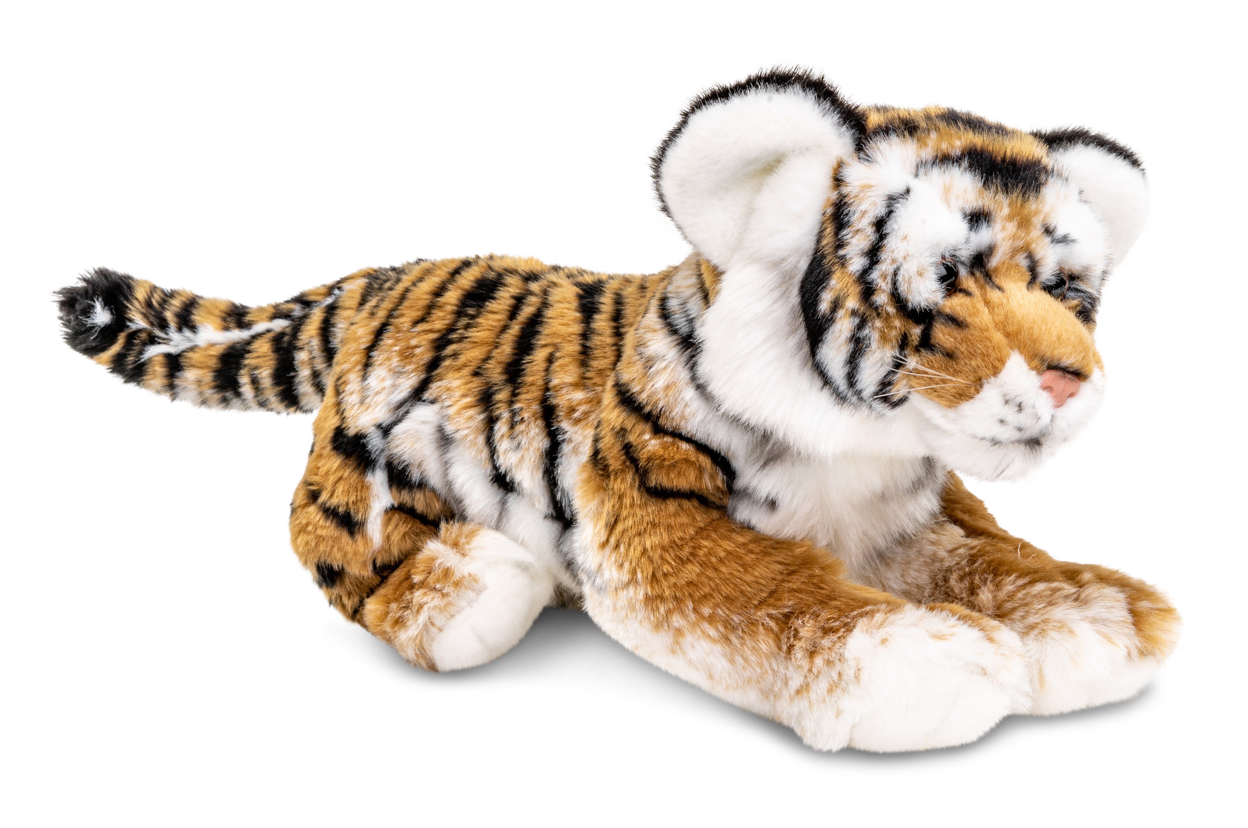Uni-Toys Kuscheltier Tiger Junges, liegend (Länge) recyceltes cm - zu 33 Plüschtier, - - % 100 Füllmaterial Plüsch-Wildtier