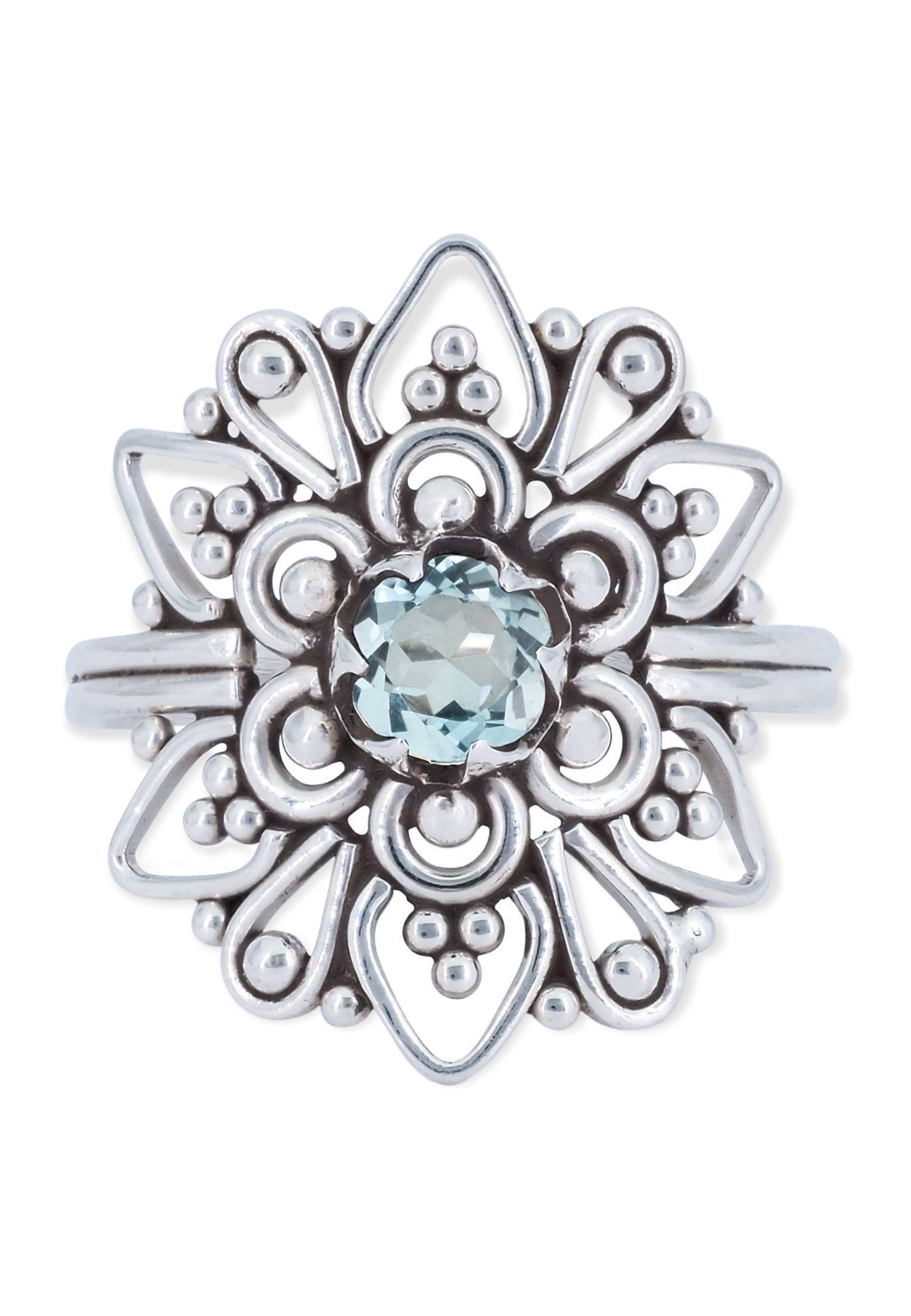 mantraroma Silberring 925er Silber mit Blau Topas facettiert