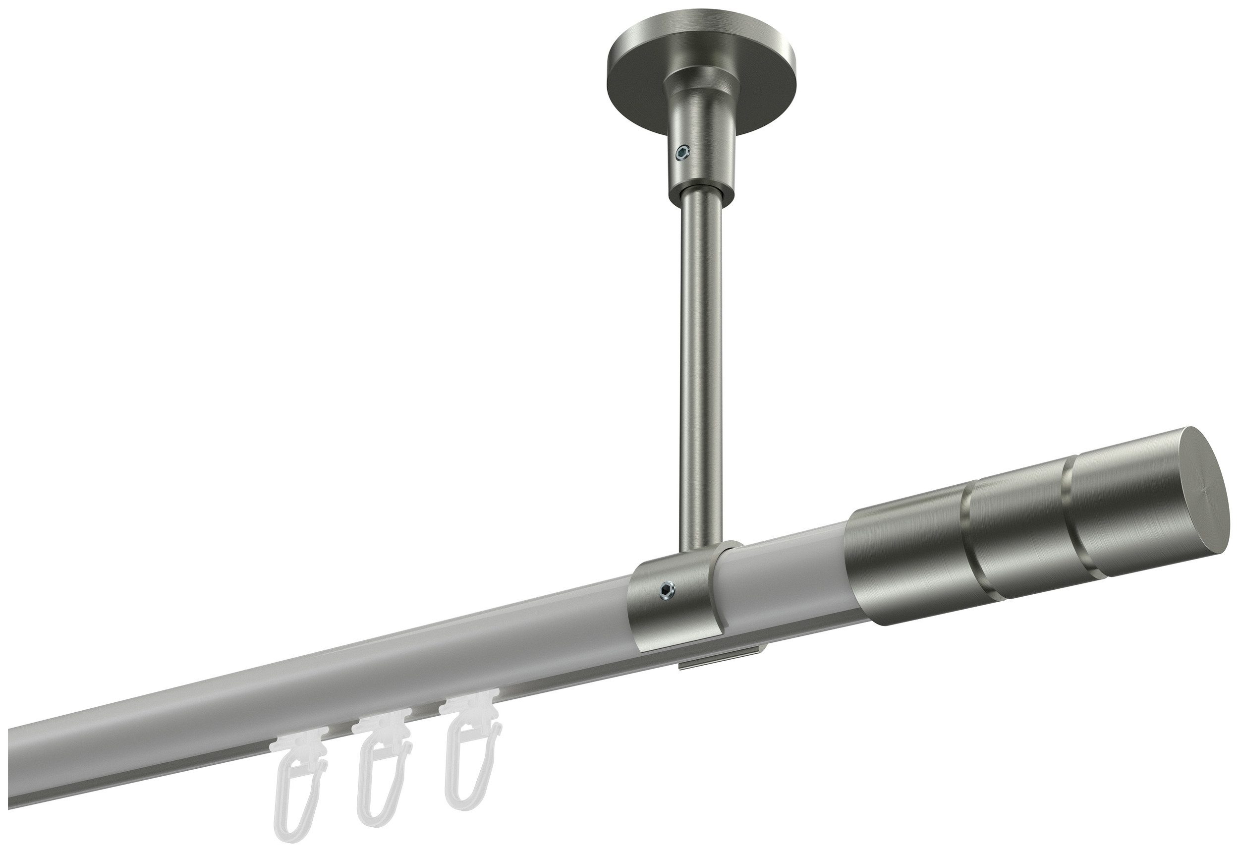 INTERDECO Innenlaufschiene Sonette Elanto, Ø 20 mm, 1-läufig, Fixmaß, kürzbar, Deckenmontage, Aluminium, Weiß / Edelstahl-Optik / Bicolor