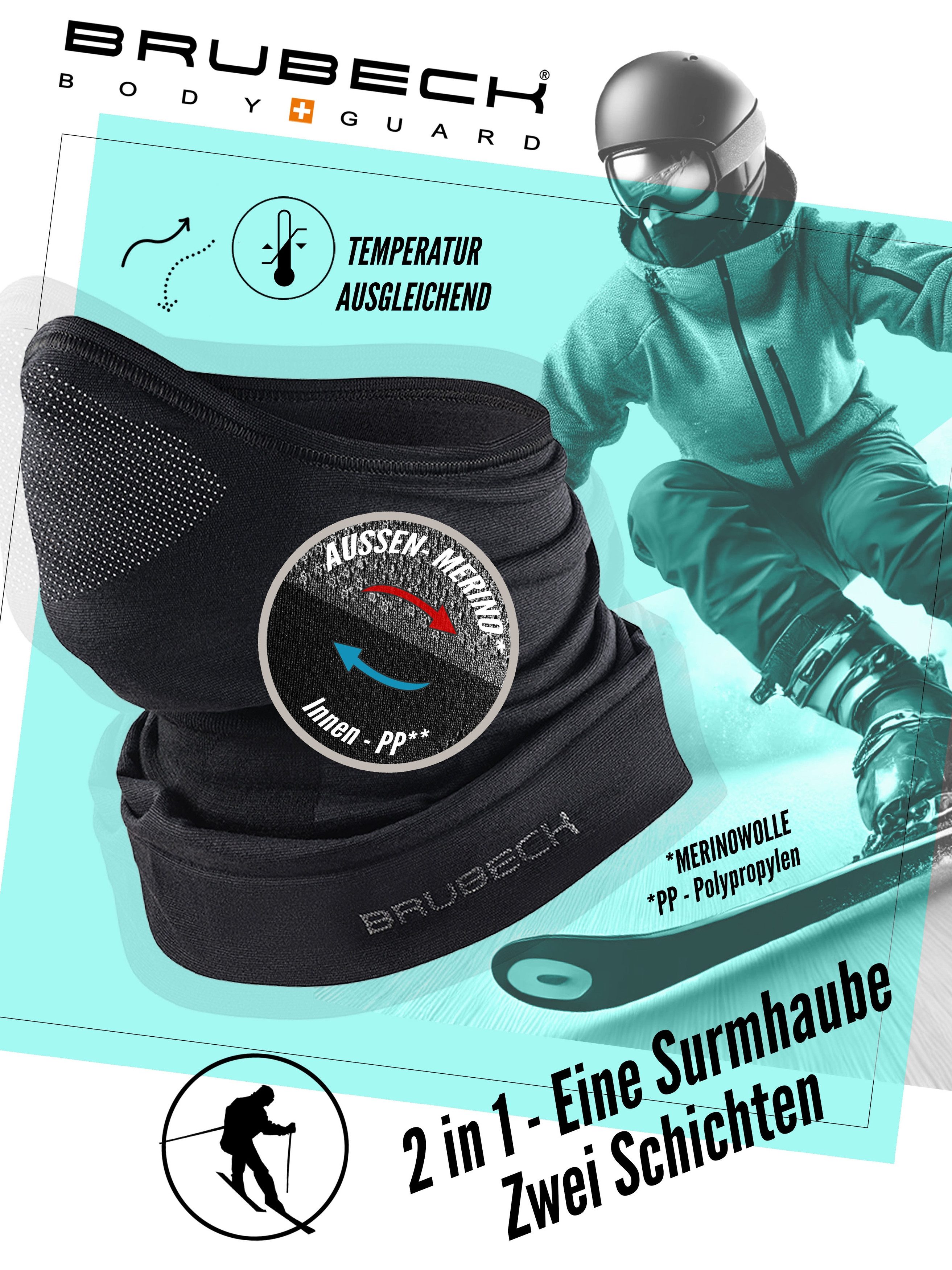 BRUBECK Sturmhaube M-PRO Merino Halbe Maske – leichter Outdoor-Gesichtsschutz Schwarz atmungsaktiv, schnelltrocknend, windabweisend