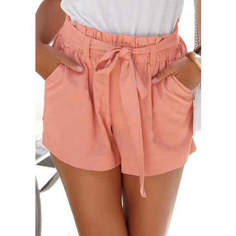 LASCANA Shorts (mit Bindegürtel) im Paperbag-Stil aus Leinenmix, kurze Hose, Leinenhose