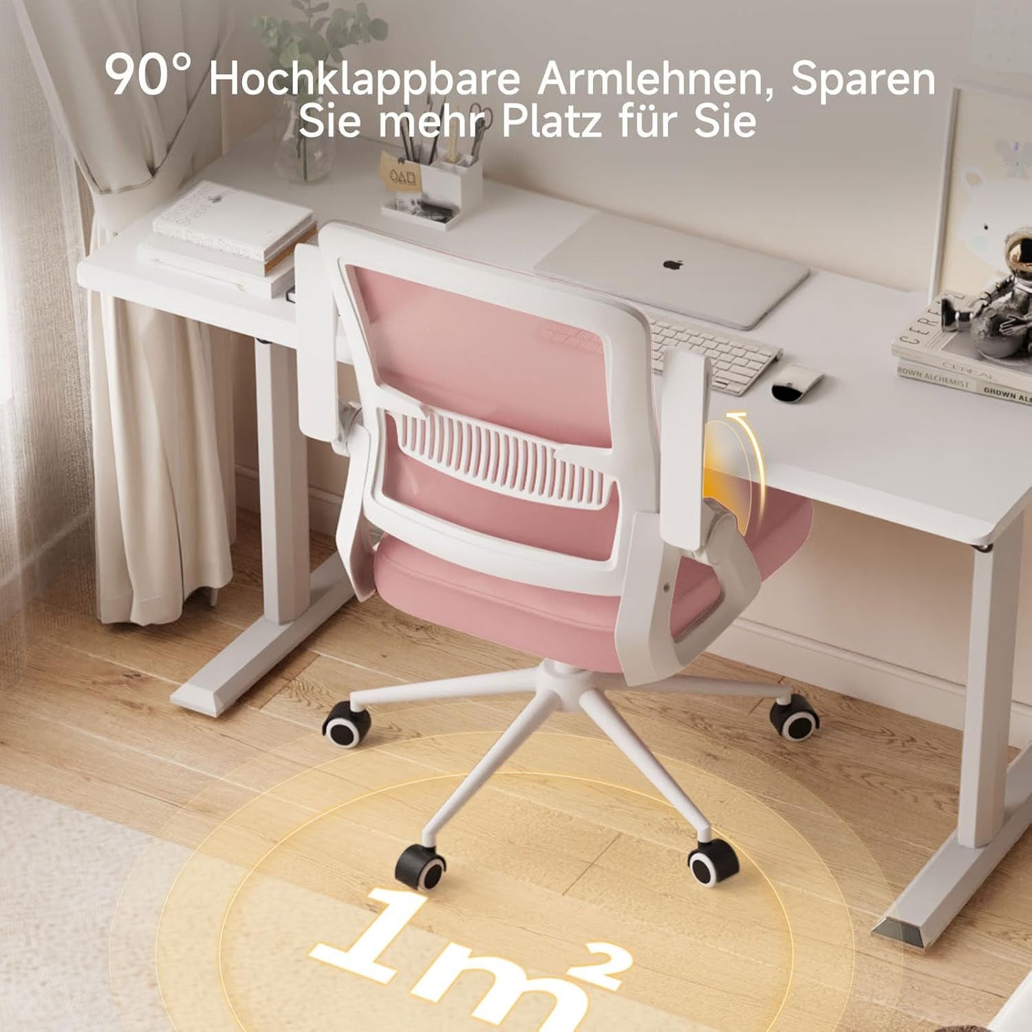 ZAISZE Bürostuhl Ergonomischer Bürostuhl mit Mesh-Rückenlehne und Lendenstütze (Verstellbarer Armlehnen, Atmungsaktiv, Höhenverstellbarer Schreibtischstuhl mit  – Bild 5 von 5