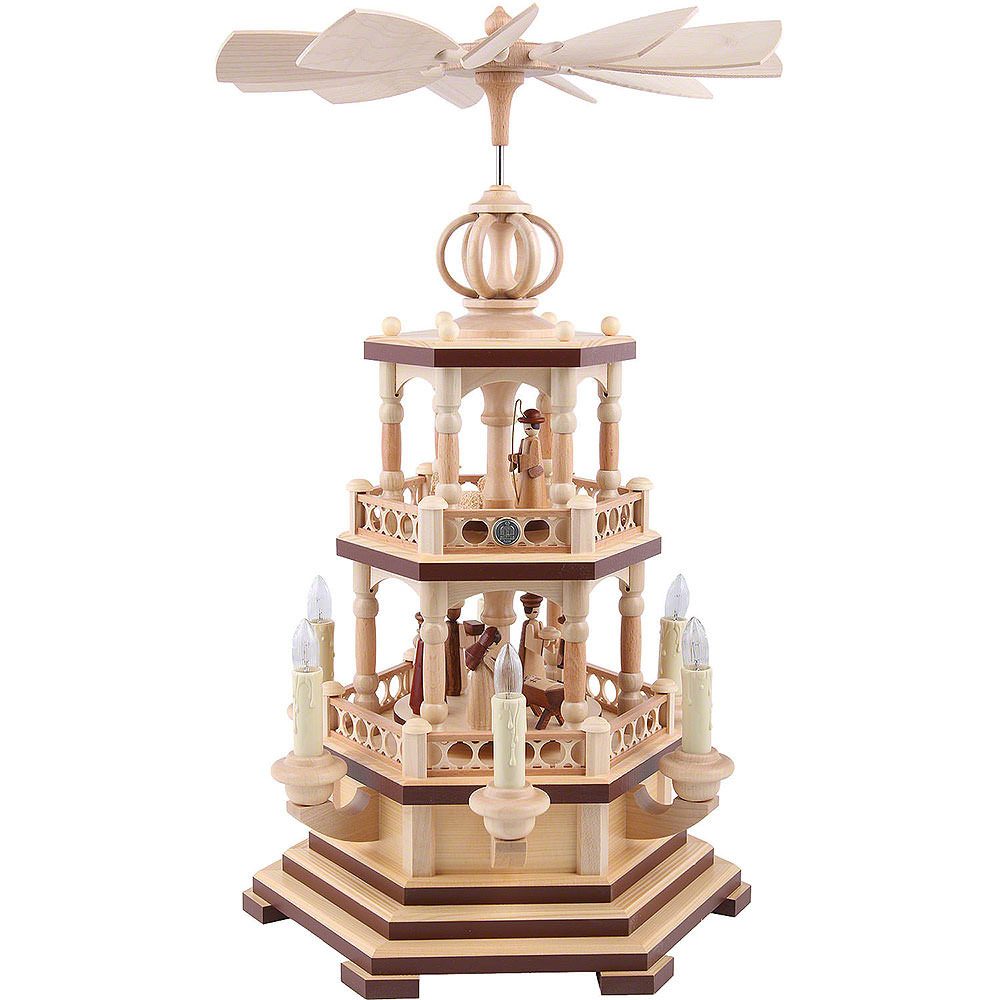 Müller Kleinkunst GmbH Seiffen Weihnachtspyramide 2-stöckige Pyramide Heilige Geschichte - 48cm - 230 V Elektromotor von