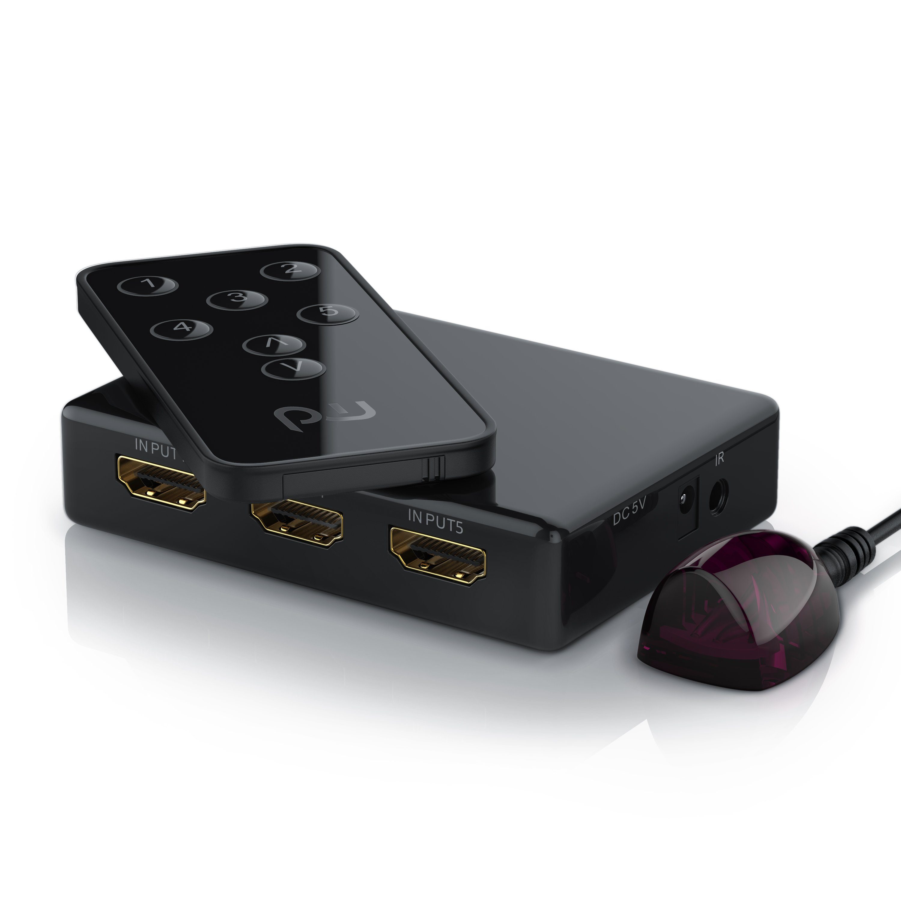 Primewire Audio / Video Matrix-Switch, 5-Port UHD HDMI Switch / Verteiler mit Fernbedienung, 4K, 3D, CEC, ARC