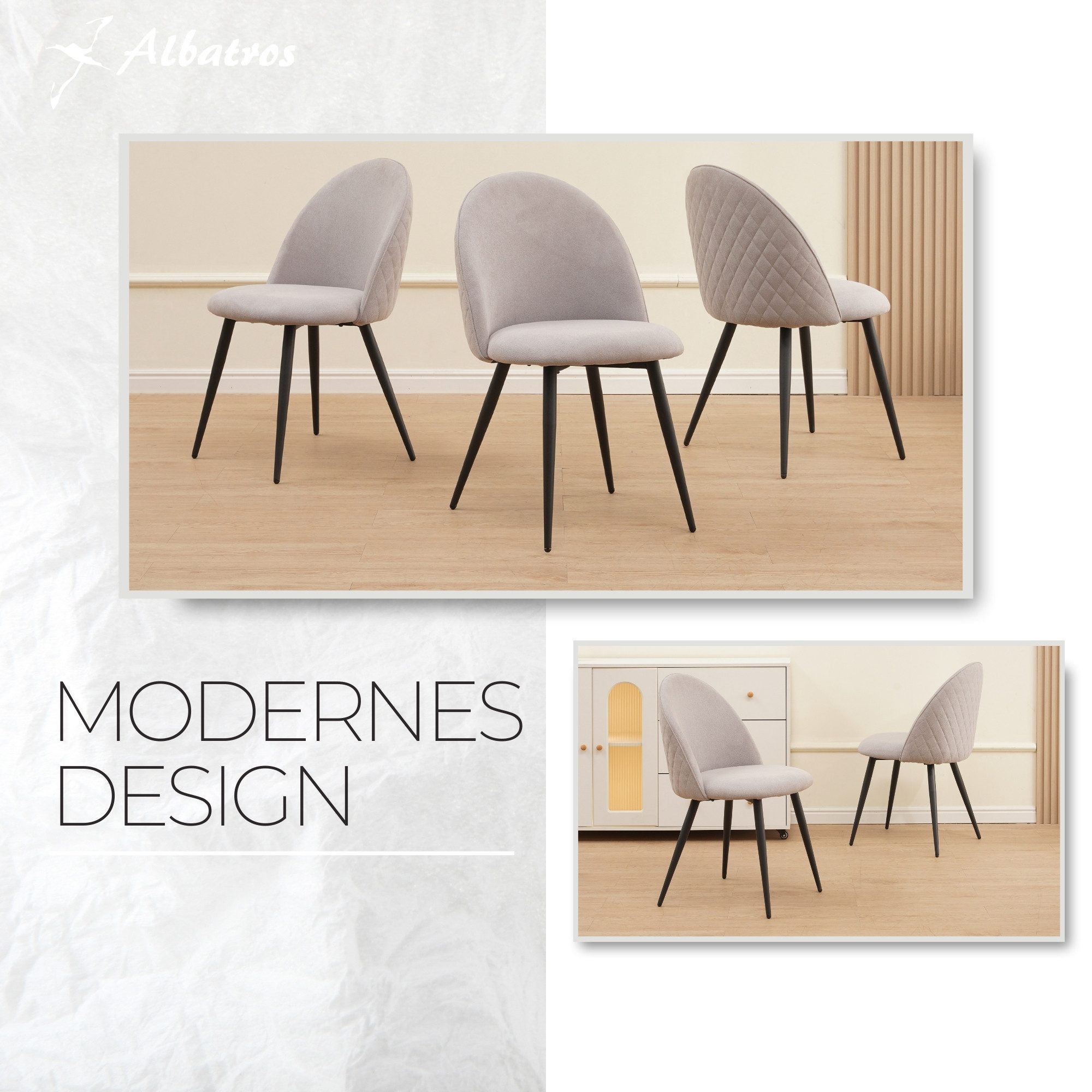 Albatros International Esszimmerstuhl Esszimmer Stühle 4 er Set CAPO, Stuhl Stühle Esszimmerstühle, Küche (4er Set, Grau, Stoff Bezug), Küchenstuhl Küchenstühle – Bild 2 von 5