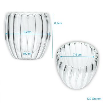 Intirilife Gläser-Set, Glas, Doppelwandiges Thermo Glas - Striped Style - 190ml Teeglas Kaffeeglas