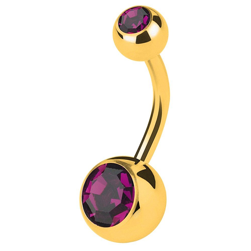 Taffstyle Bauchnabelpiercing Banane Piercing Chirurgenstahl Vergoldet Zwei Kristalle, Bauchpiercing Banane Stecker Anhänger Doppelkristalle