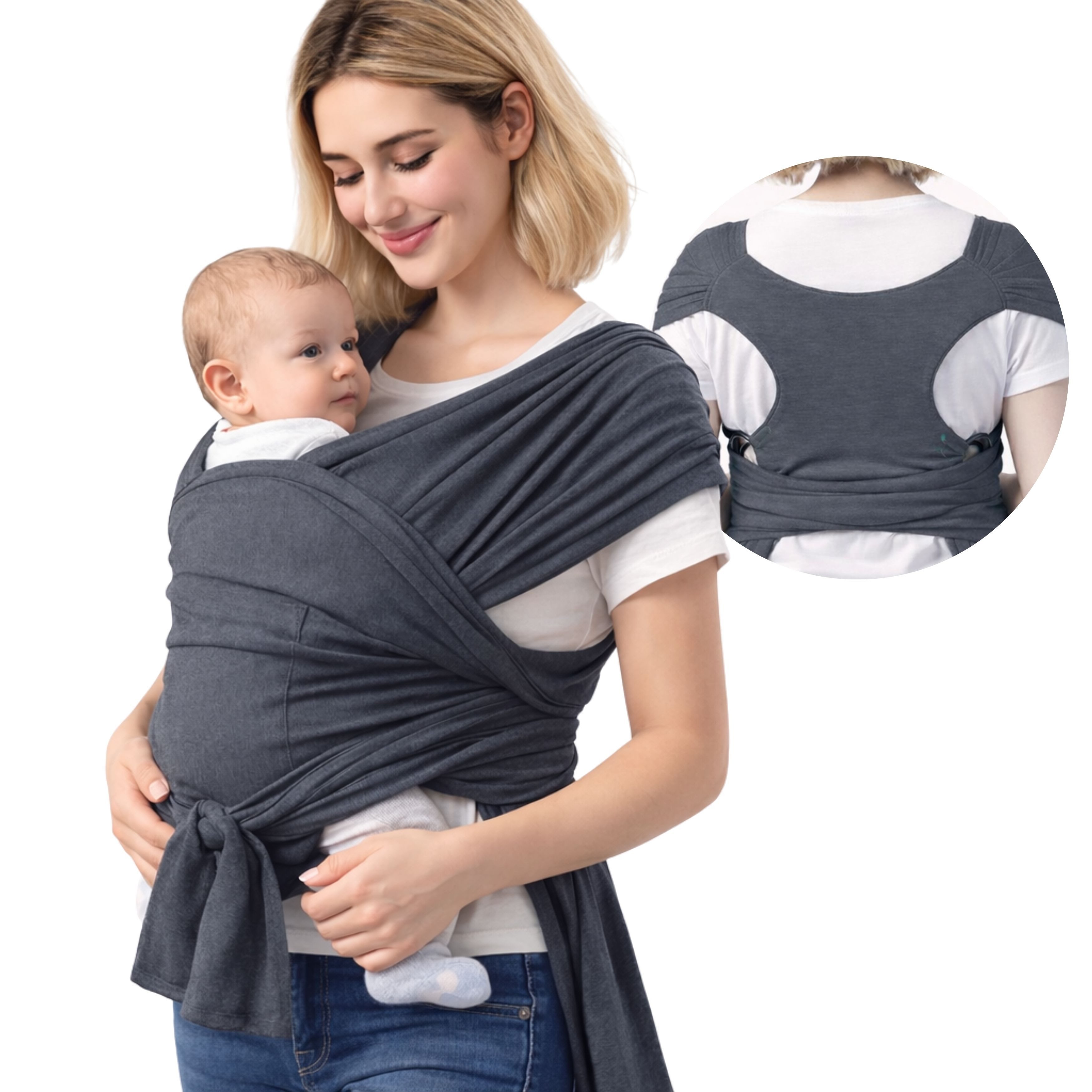 SKY & ZEN Tragetuch Baby Neugeborene - Babytragetuch ohne binden, Babytrage ab Geburt bis 15 Kilo, elastisches Tragetuch