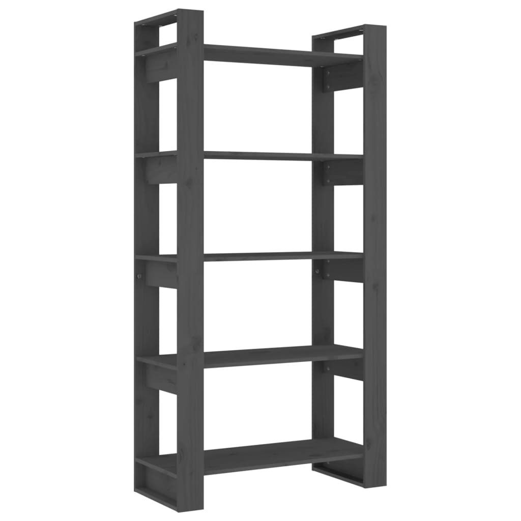 furnicato Bücherregal Vielseitiges aus massivem Kiefernholz 80x35x160 cm Grau, 1-tlg., Robuster Raumteiler mit viel Stauraum und inkludierten Wandhalterung