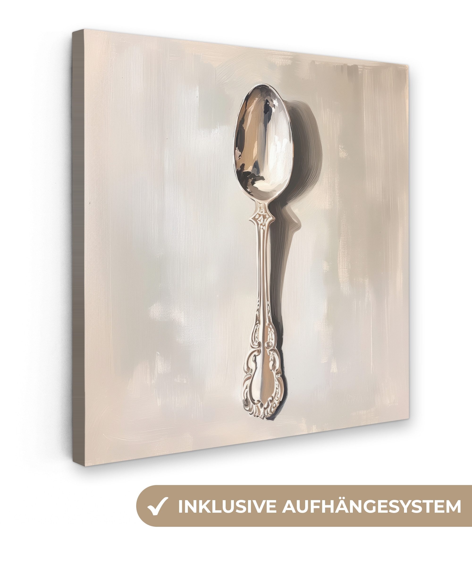 Leinwandbild Löffel - Farbe - Silber - Küche