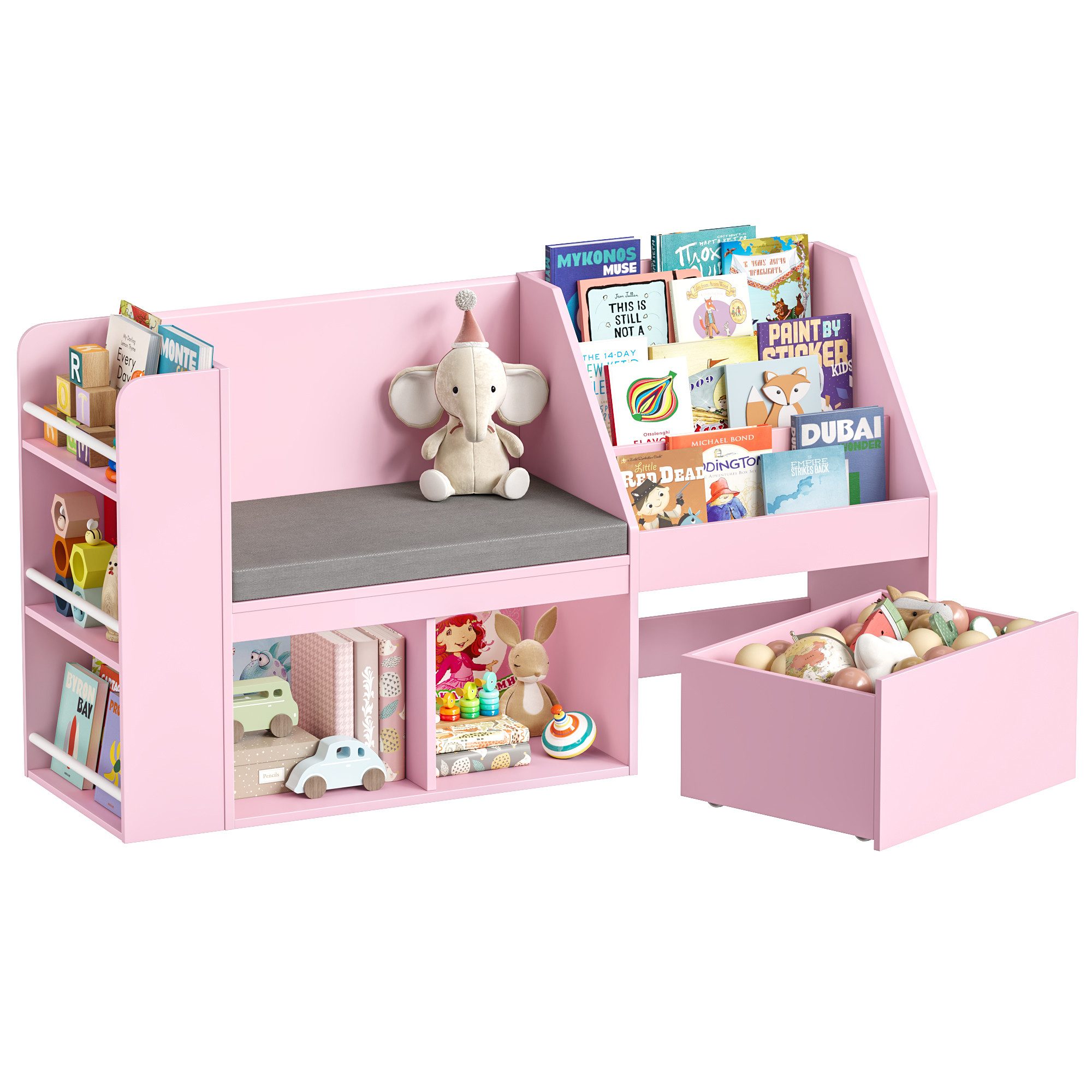 HOMECHO Spielzeugtruhe, Kinderregal, Bücherregal Kinder mit Boxen auf Rollen