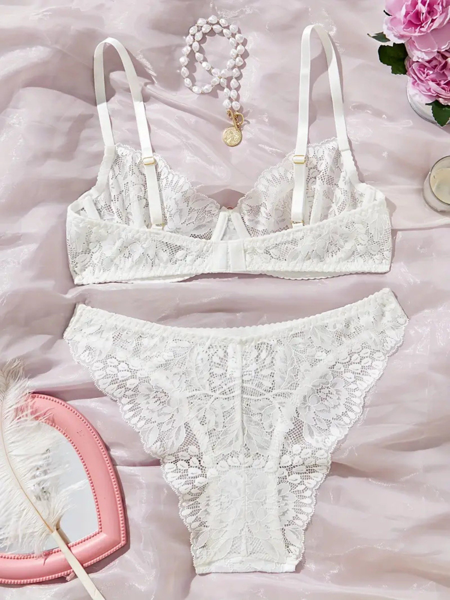 Elegant Love Set: Bügel-BH Dessous-Set aus Spitze – Damen BH und Tanga Unterwäsche (Set, 2-tlg., mit Slip) Lingerie-Set – Stilvolle Reizwäsche für besondere Momente