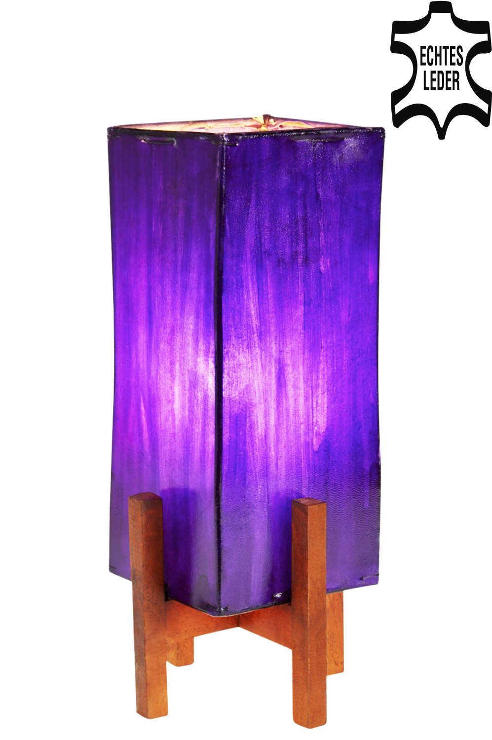Stehlampe Ledertischlampe Janka Lila mit dunkelbraunem Gestell
