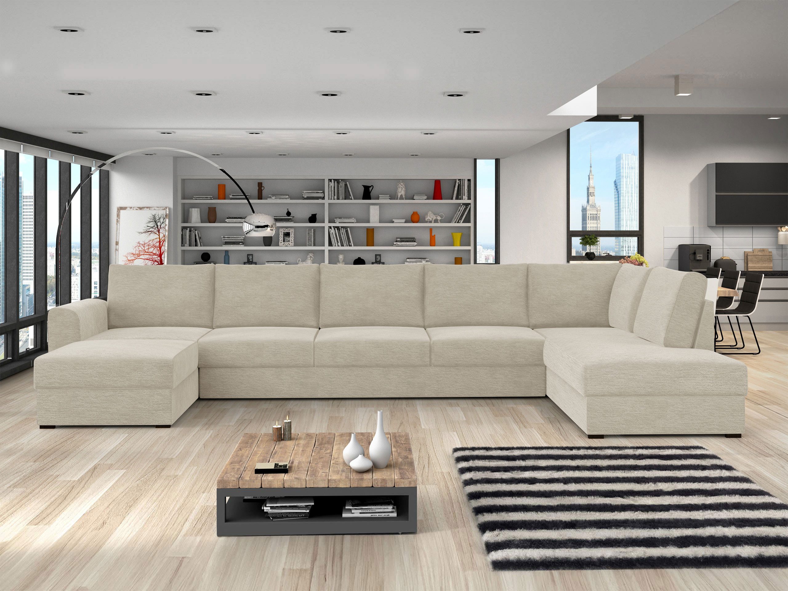 MIRJAN24 Wohnlandschaft Wilma Large, mit zwei Bettkasten und Schlaffunktion, U-Form, 7 Kissen im Set mit Reißverschluss