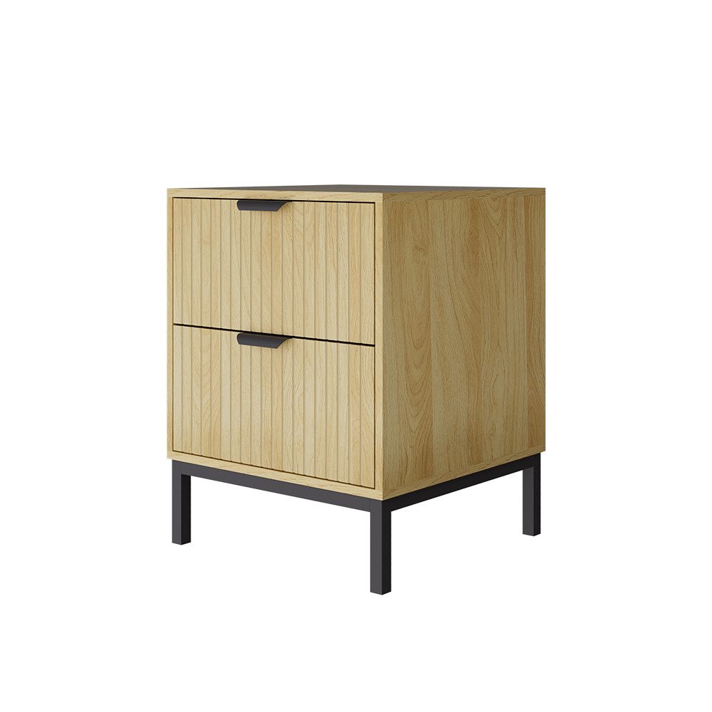 Vicco Nachtschrank Lennox, Eiche/Schwarz, 40 x 52 cm mit 2 Schubladen (1-St)