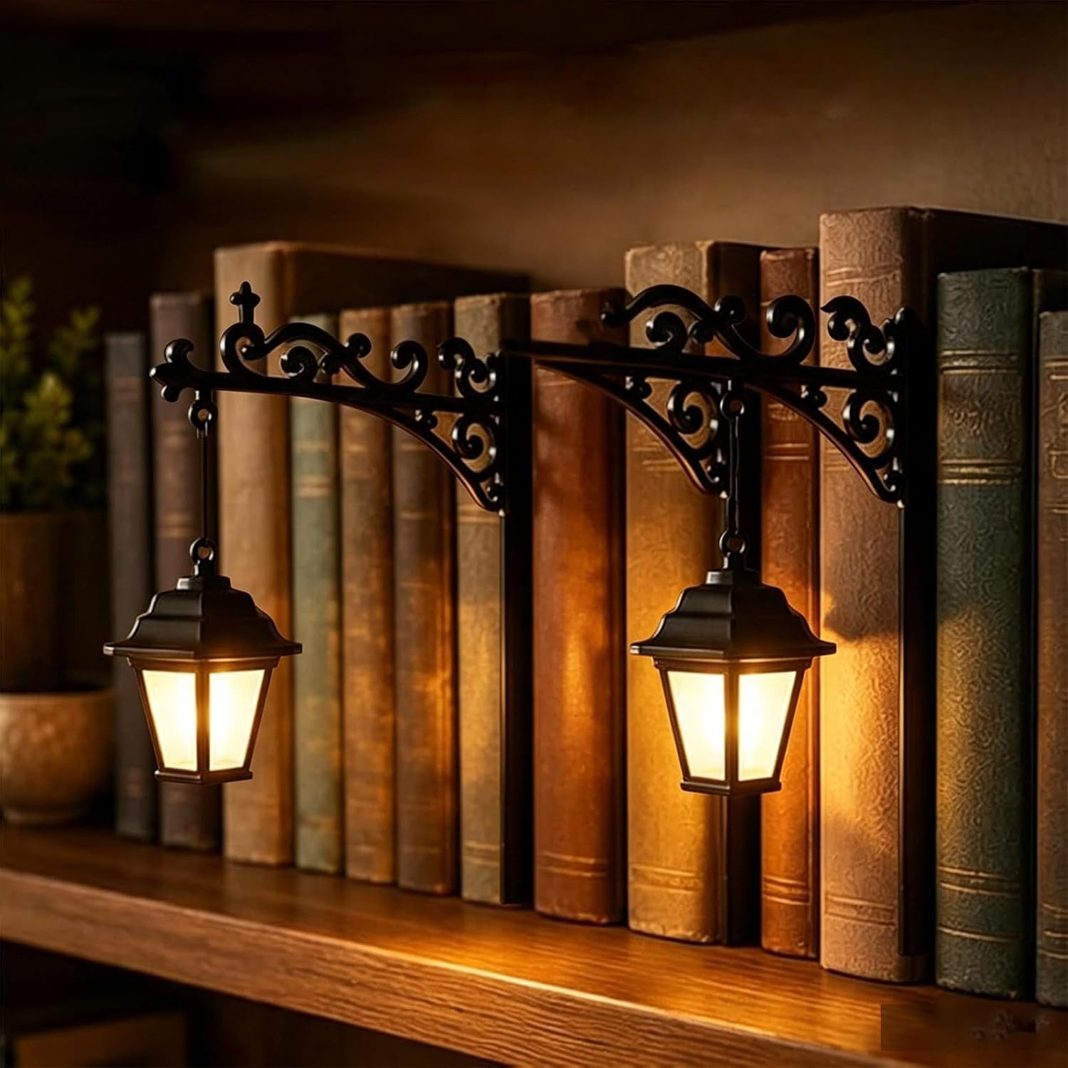 FELIXLEO Wandleuchte Bücherregal Lampe Vintage Laterne LED Buchstütze 2 Stück