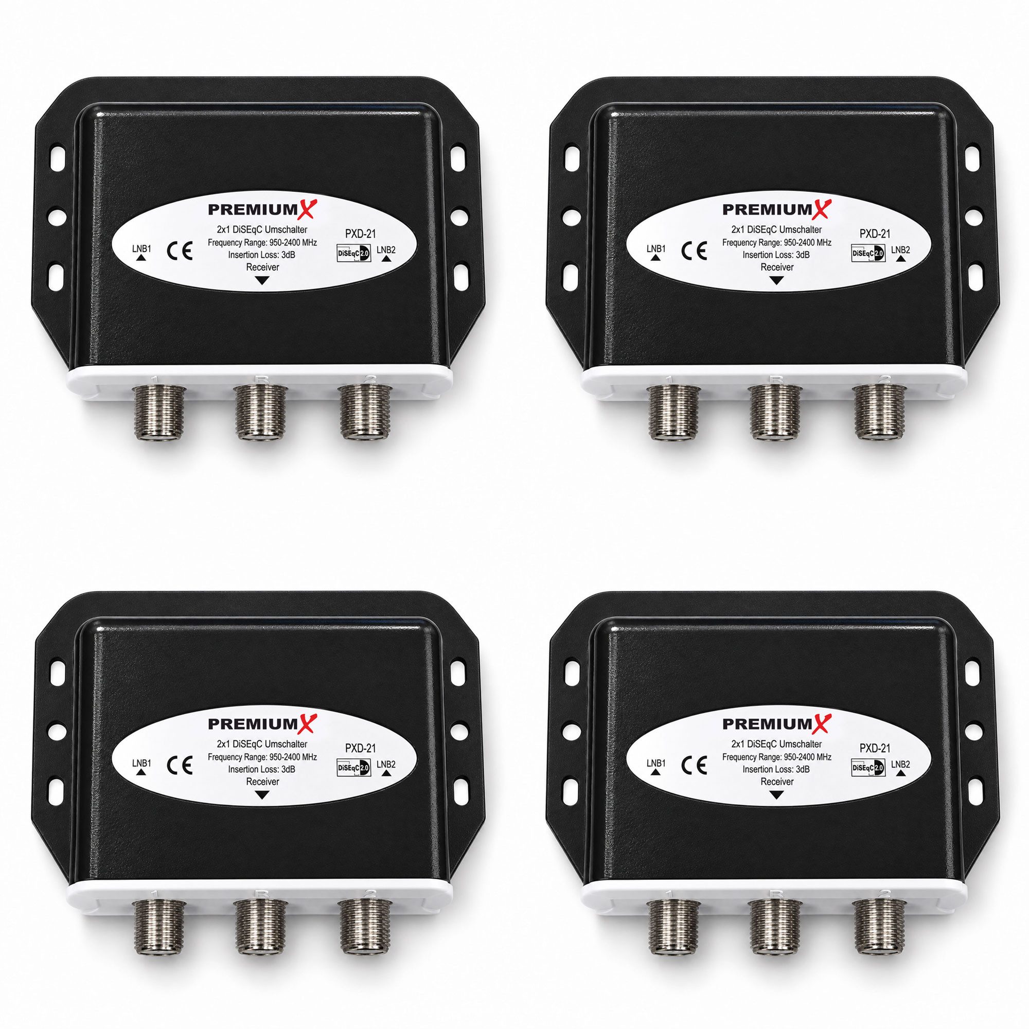 PremiumX SAT-Multischalter 4x DiSEqC Schalter 2/1 2.0 SAT Umschalter 2zu1 Switch 2-1 DVB-S DVB-S2