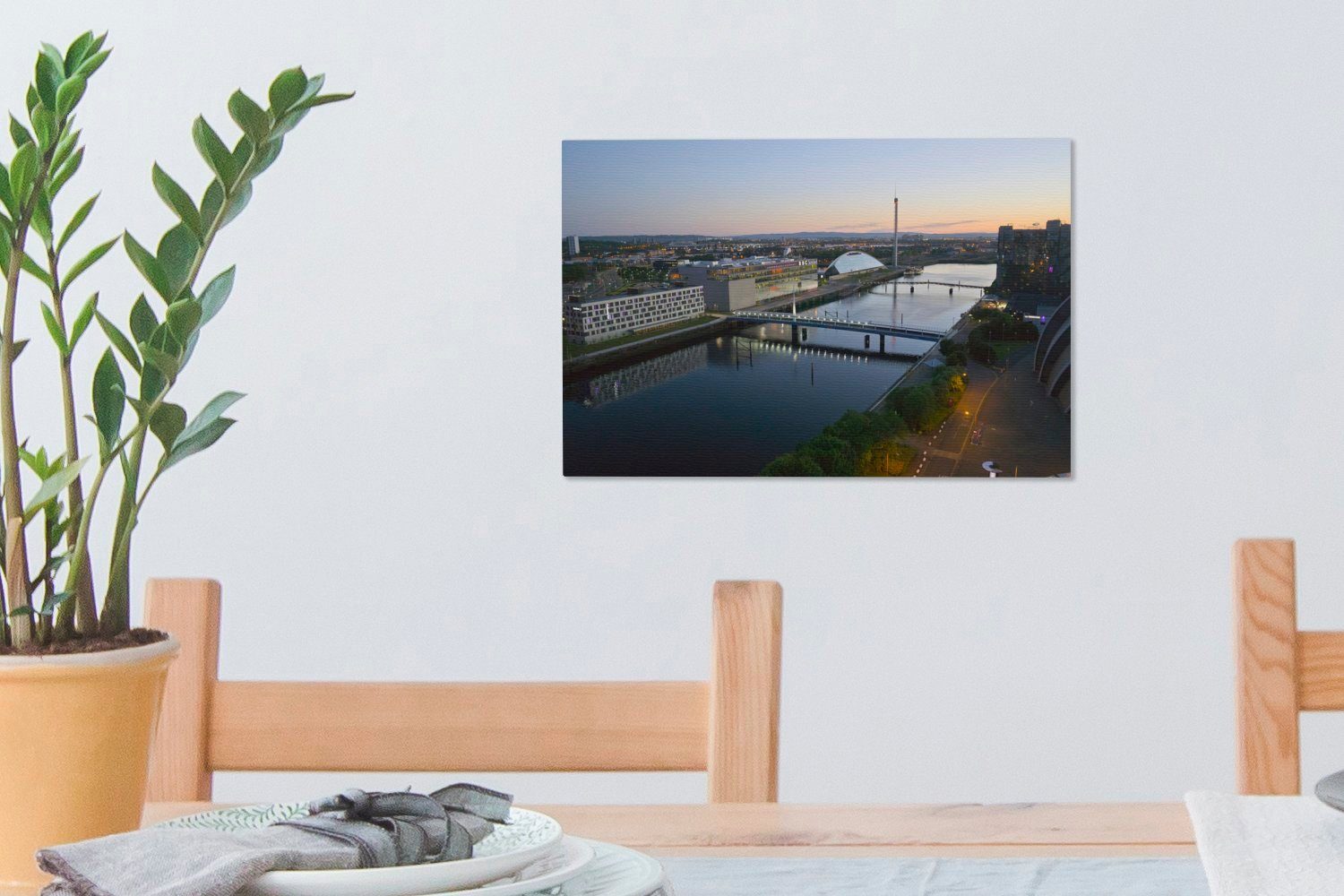(1 Leinwandbild Leinwandbilder, - 30x20 cm OneMillionCanvasses® Fluss Glasgow Schottland, St), Wanddeko, - Aufhängefertig, Wandbild