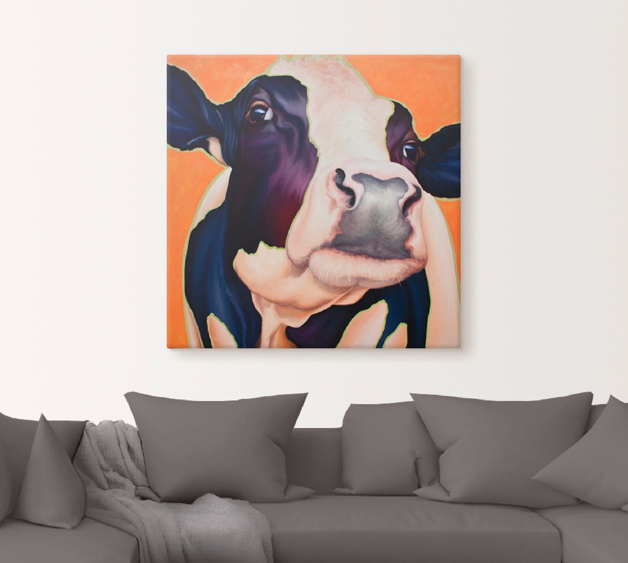 Artland Wandbild Kuh Rosa, Haustiere in Leinwandbild, Poster St), Größen Wandaufkleber als oder (1 versch