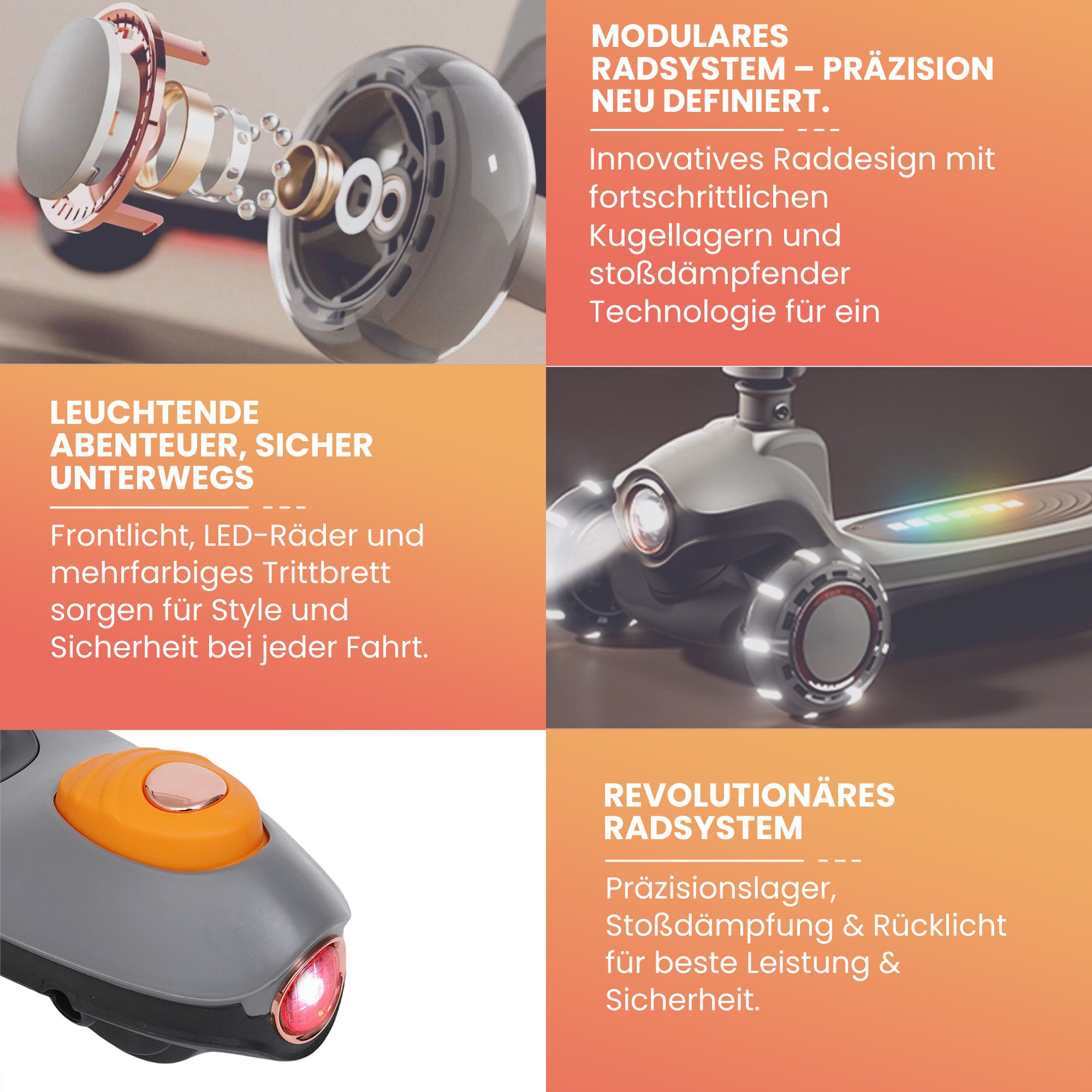 Habib Gruppe Dreiradscooter Kinderroller Premium LED Scooter 3-Rad, Frontlicht & Leucht-Deck