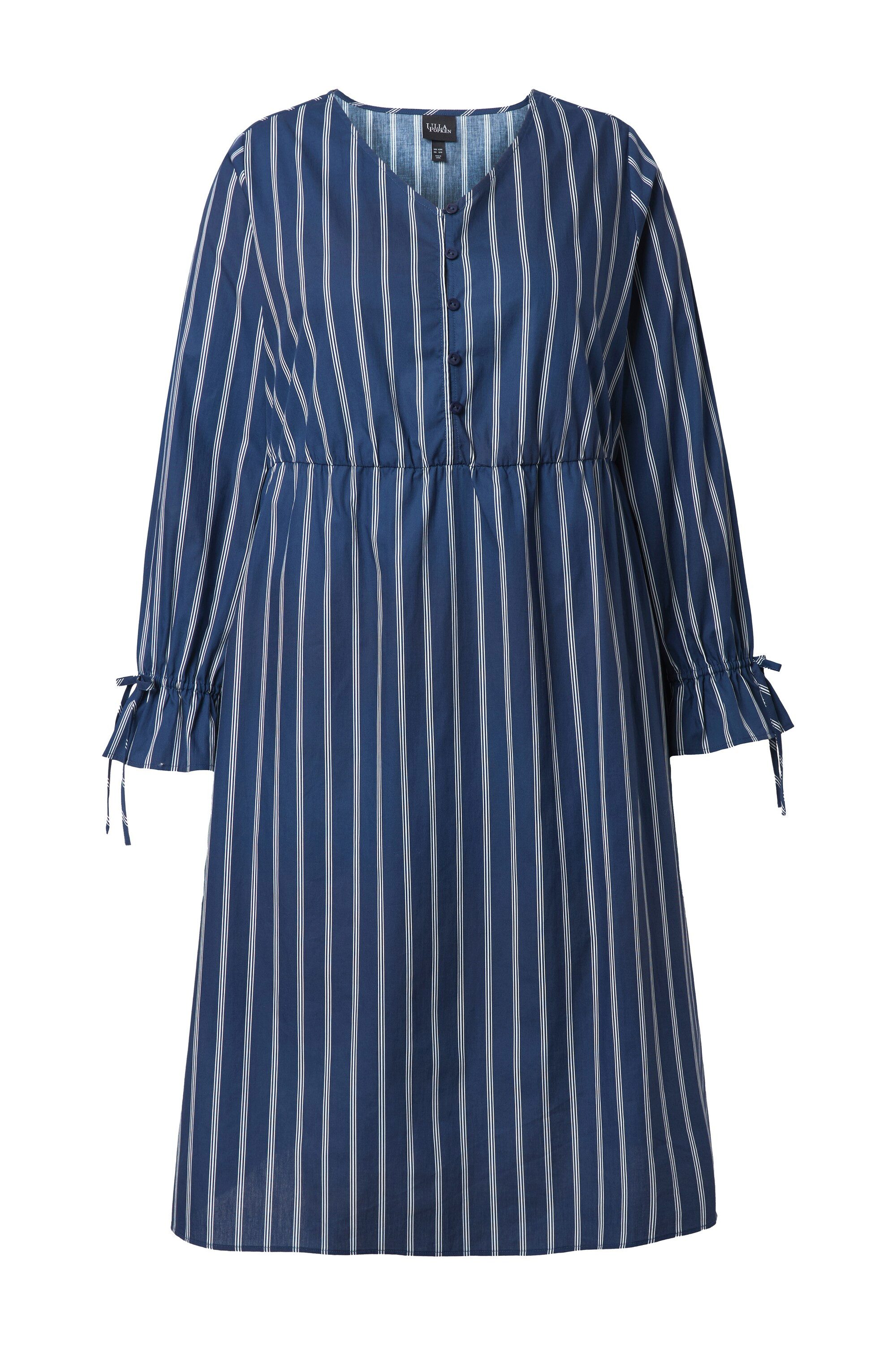 Ulla Popken Midikleid Kleid Streifen A-Linie V-Ausschnitt Langarm