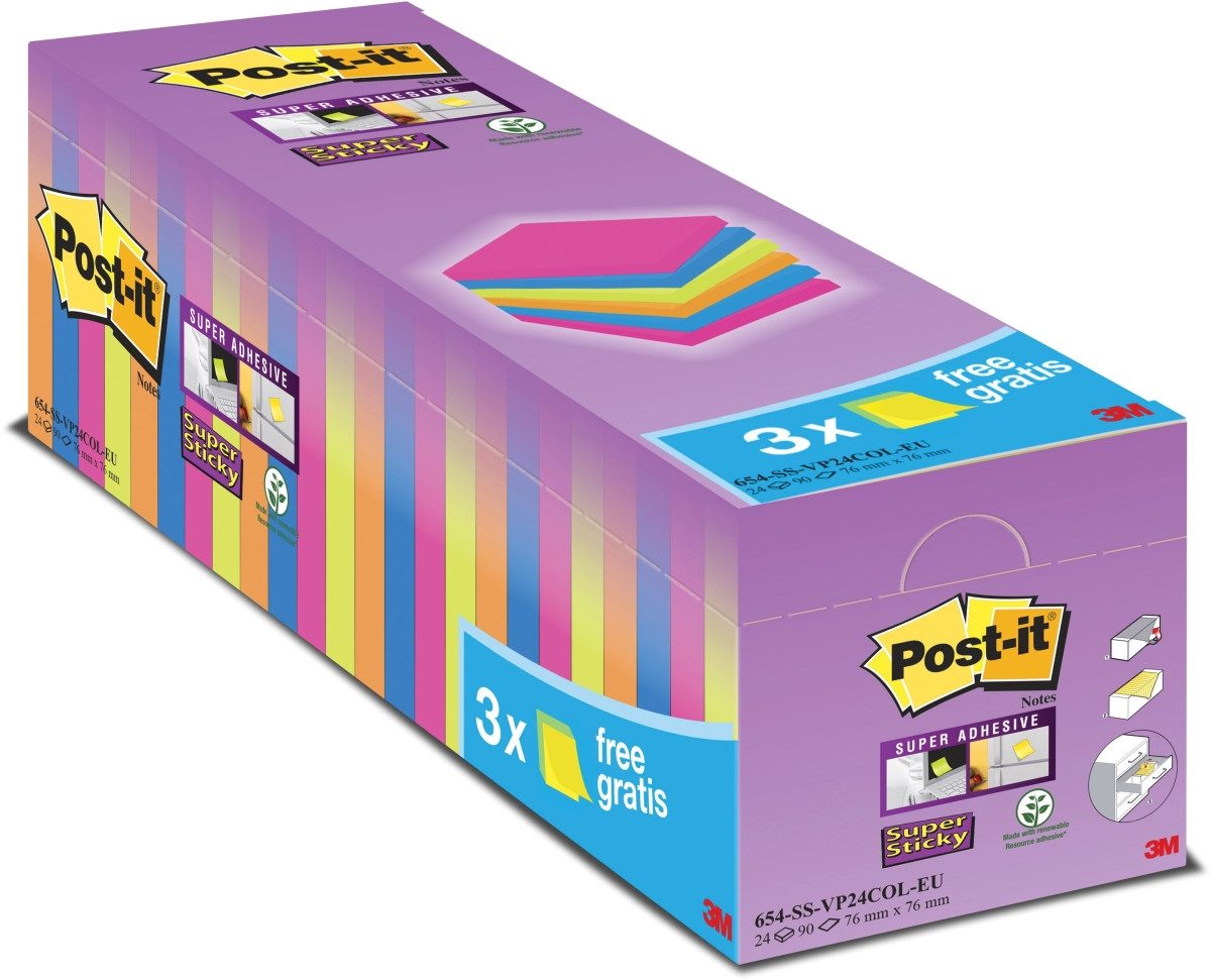 Haftnotizblock Haftnotiz Super Sticky Notes Promotion 76x76mm 90 Blatt ultragelb, ult